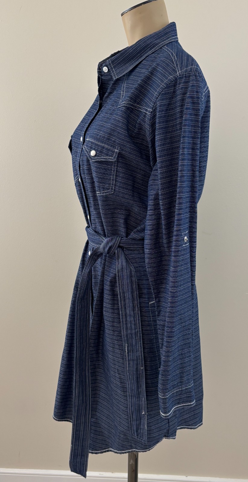 PANHANDLE ROUGH STOCK Womens Large Blue Pearl Snap Button Tie Belt Western Dress