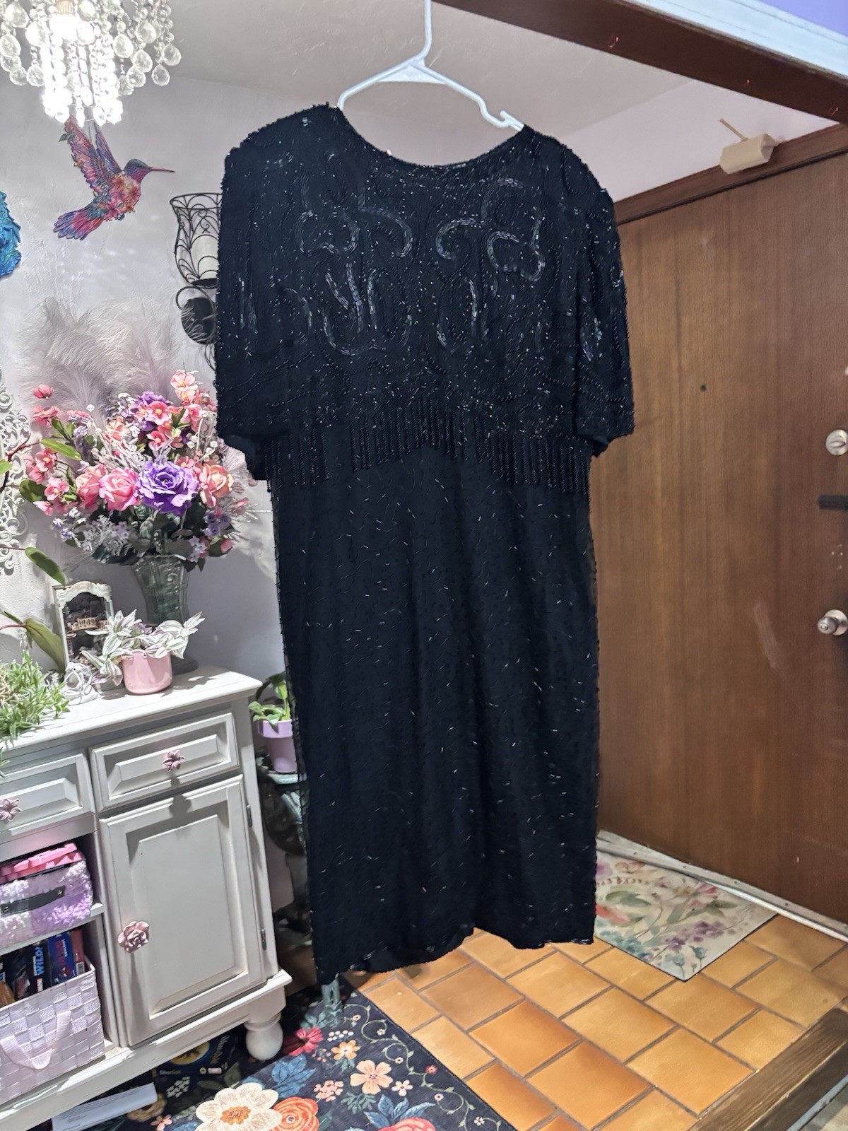 Lawrence Kazar New York Black 1X Beaded Fringe Mini Cocktail Dress