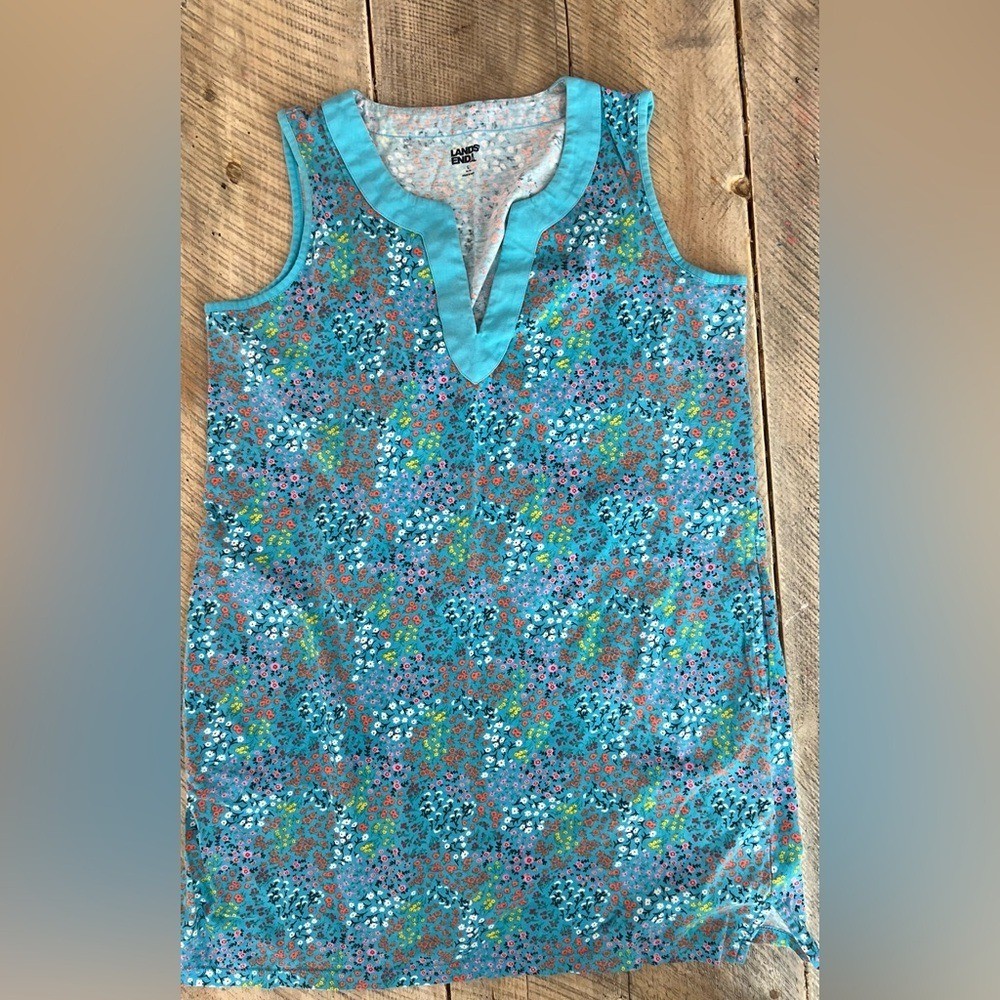 Lands’ End Women’s Floral Cotton Jersey Notch Neck Dress Large 14-16 Cover up