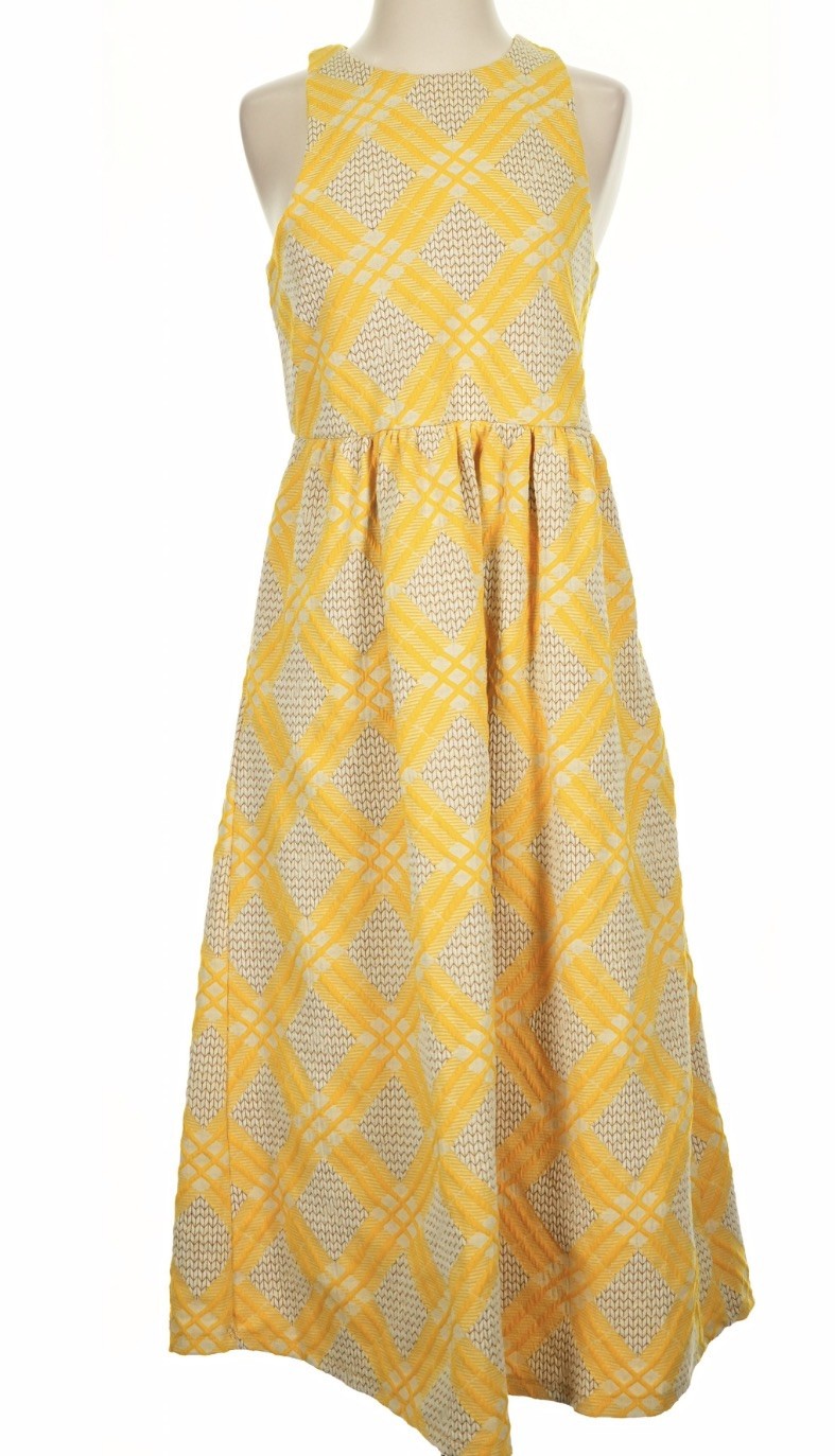 Anthropologie dRA Los Angeles Yellow & Cream Plaid Sleeveless Dress Size X-Small