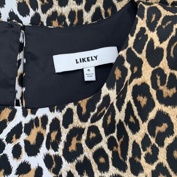 Likely Perry Leo leopard print mini dress brown black bell sleeve women 6