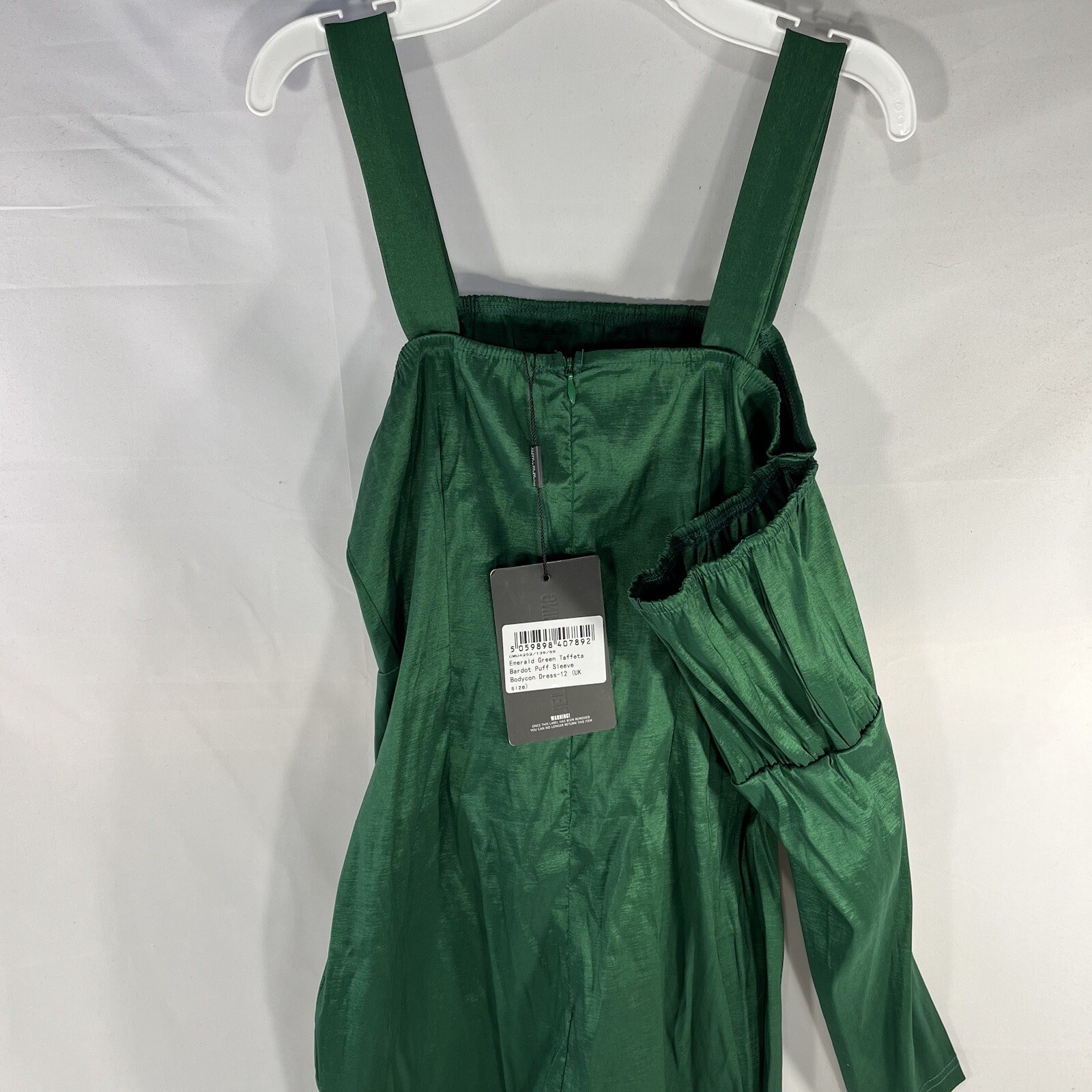 PRETTY LITTLE THING BODYCON DRESS WOMENS 8 GREEN NWT NEW TAFETTA PUFF SLEEVE