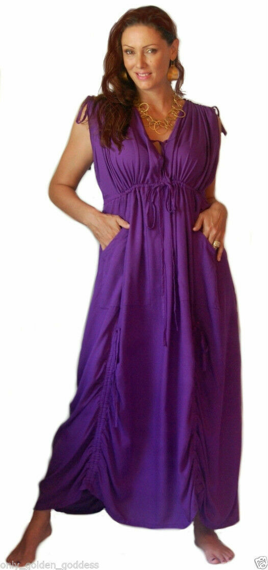 PURPLE maxi caftan dress empire goddess lagenlook l xl 1x 2x 3x 4x 5x os