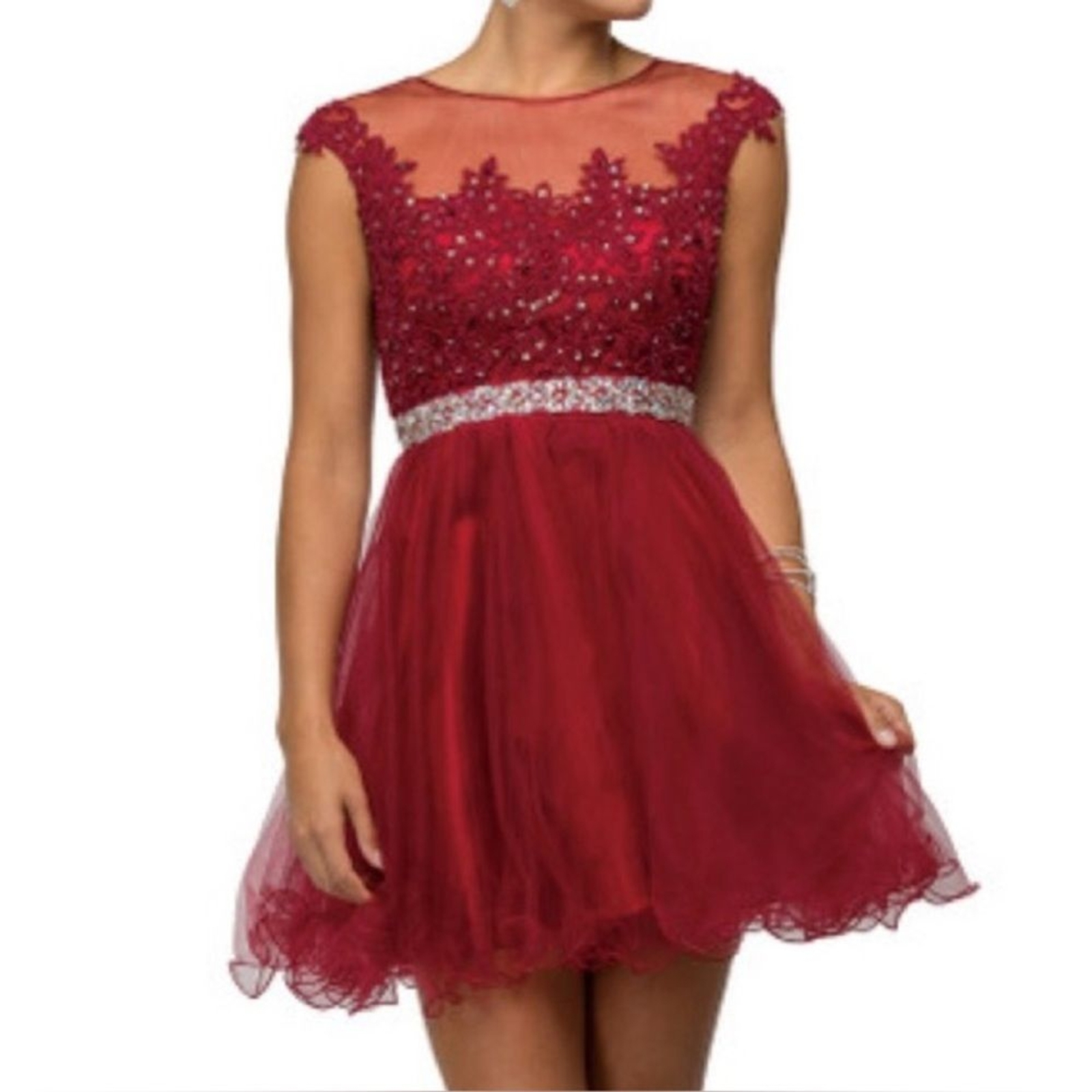 Dancing Queen Red Homecoming Dress Hoco Sparkly Baby doll Tulle Tutu lace XS EUC