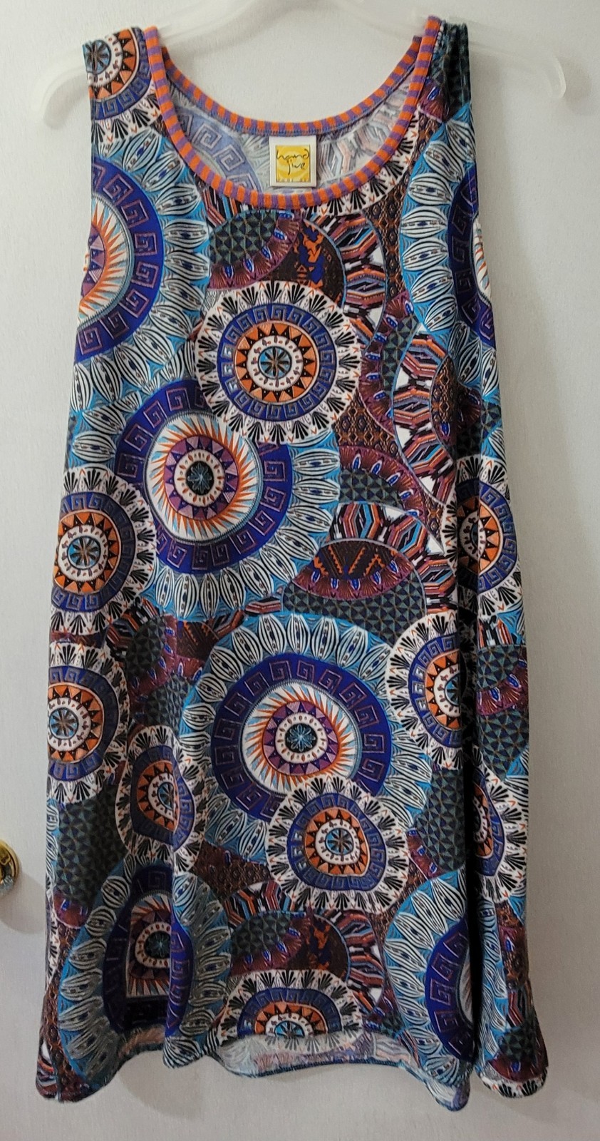 Hand Jive Women’s Sleeveless Swing Dress – Boho Geometric Medallion Print