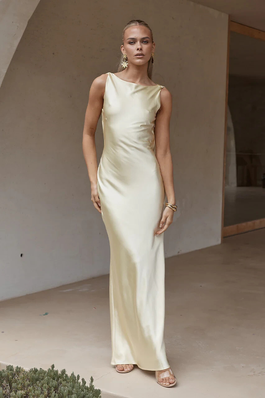 Runaway The Label ADAIR MAXI DRESS LEMON size S NWT
