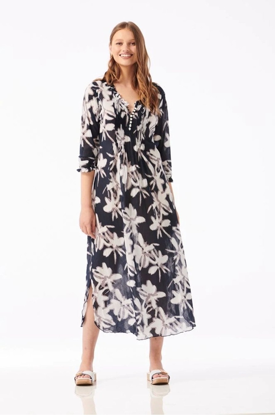 One Season Australia Big Sur Long Poppy Black White Cotton Maxi Dress Medium