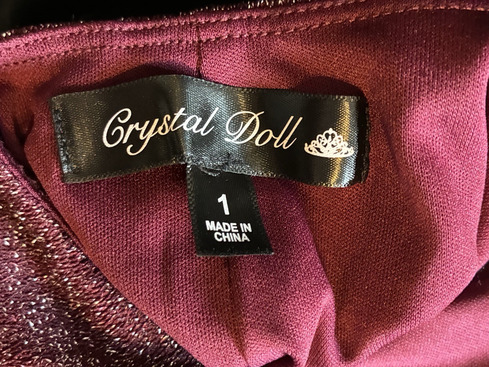 Crystal Doll Stretch Maroon Glitter Bodycon Party Dress Open Strappy Back Size 1