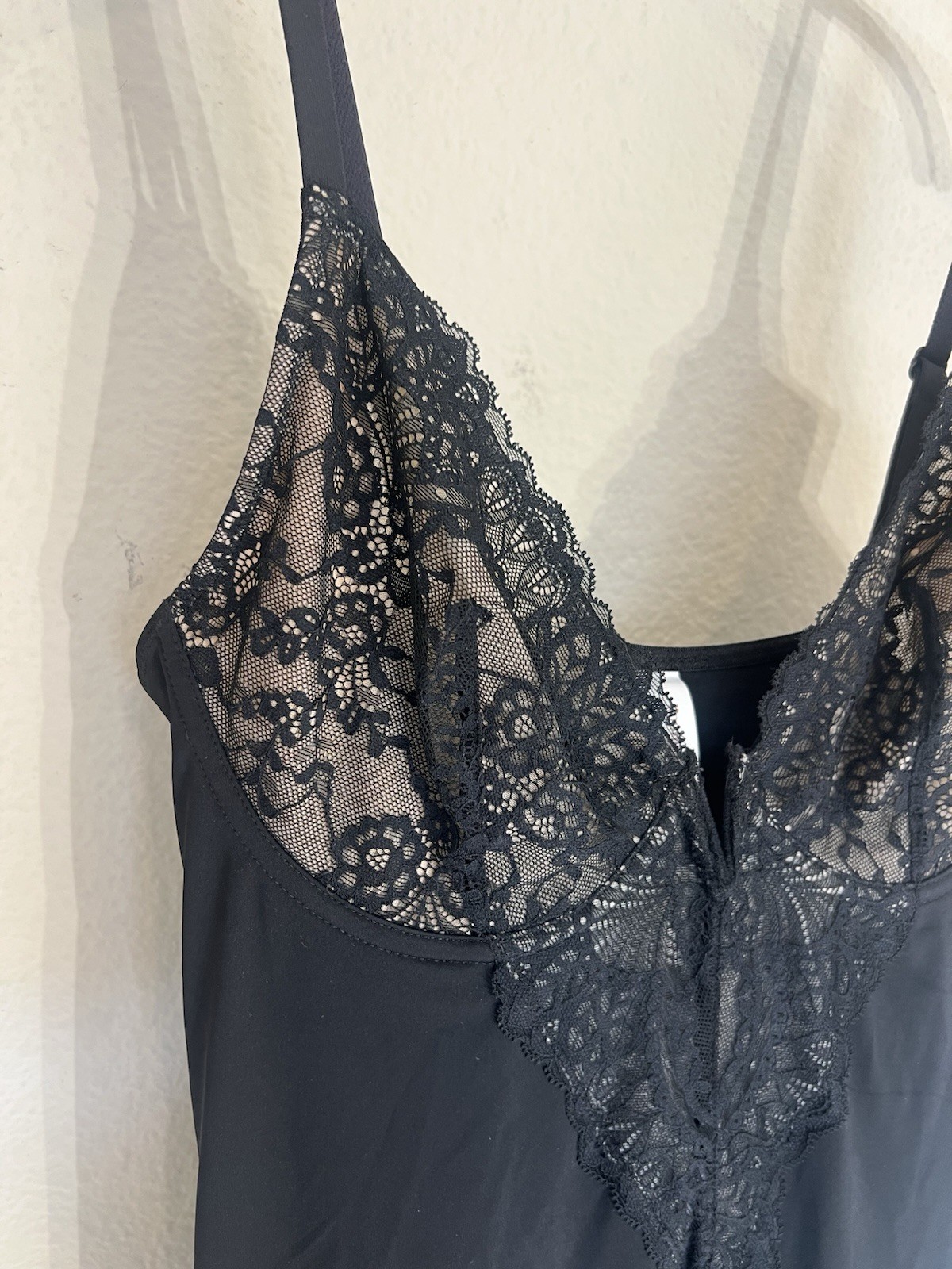 NWT Popilush Shapewear Lace V Neck Side Slit Slimming Maxi Slip Dress black L
