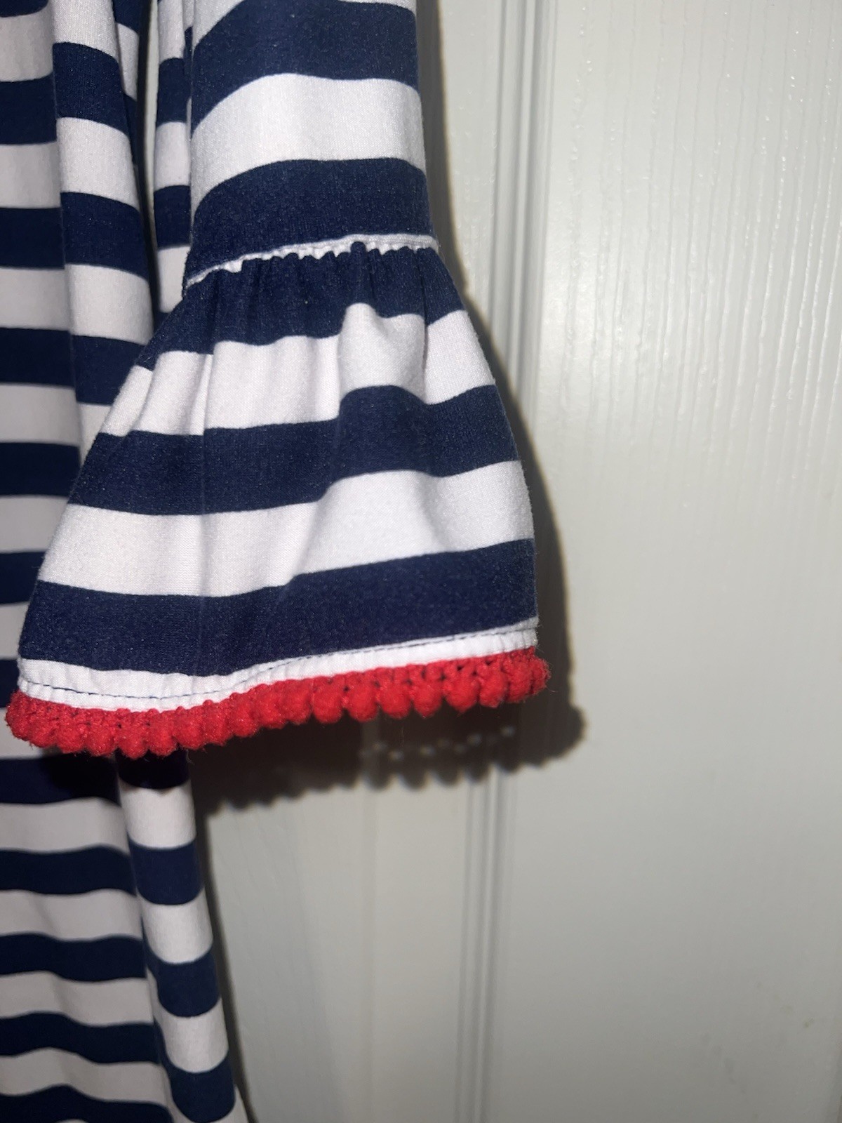 Rare Editions Navy White Striped Shift Dress Back to School “LOVE” Ruffle Trim