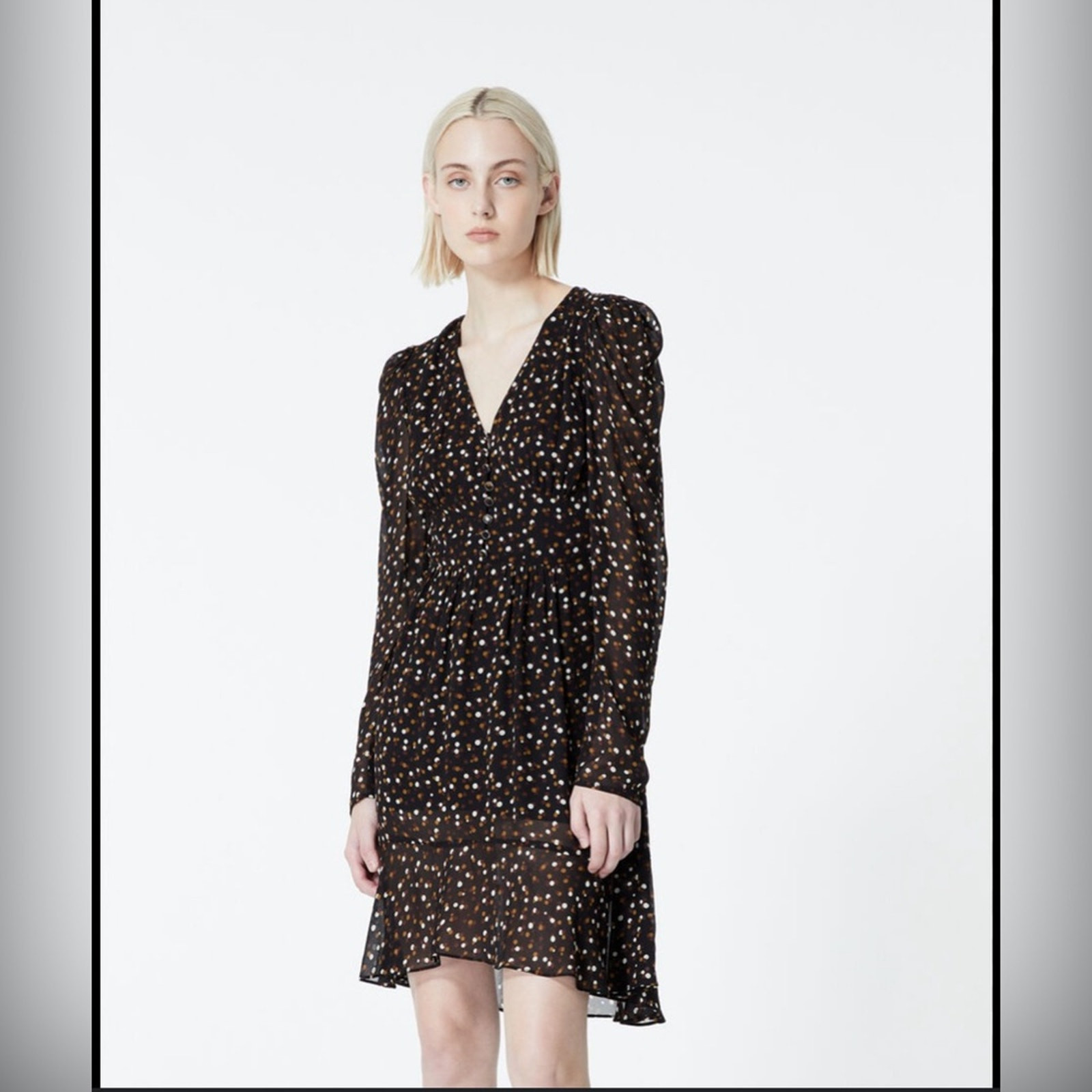 The Kooples Polka Dot Button Print Mini Size 4 Black Brown EUC