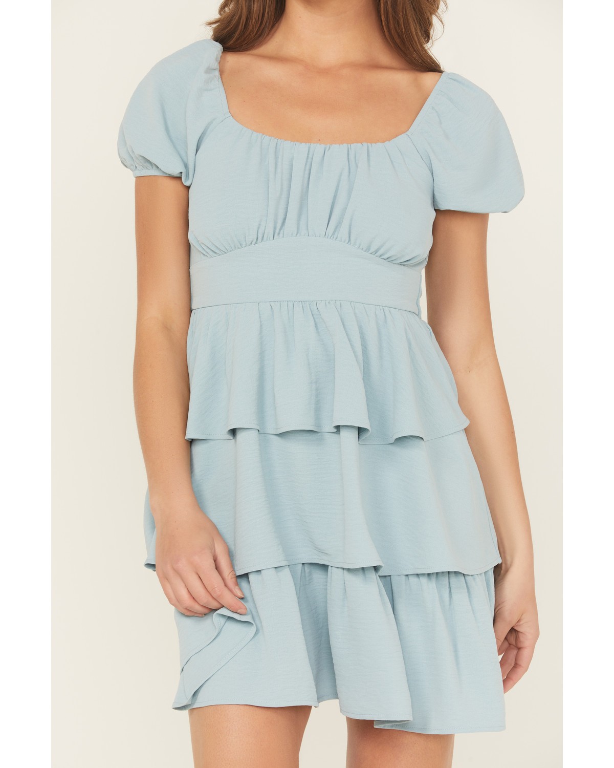 Originality Women's Solid Puff Sleeve Mini Dress – E0893W039JI-BLUE