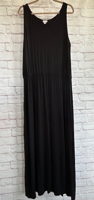 2X/3X New Jet Black Column Long Dress Maxi Stretchy Swingy Knit Sleeveless