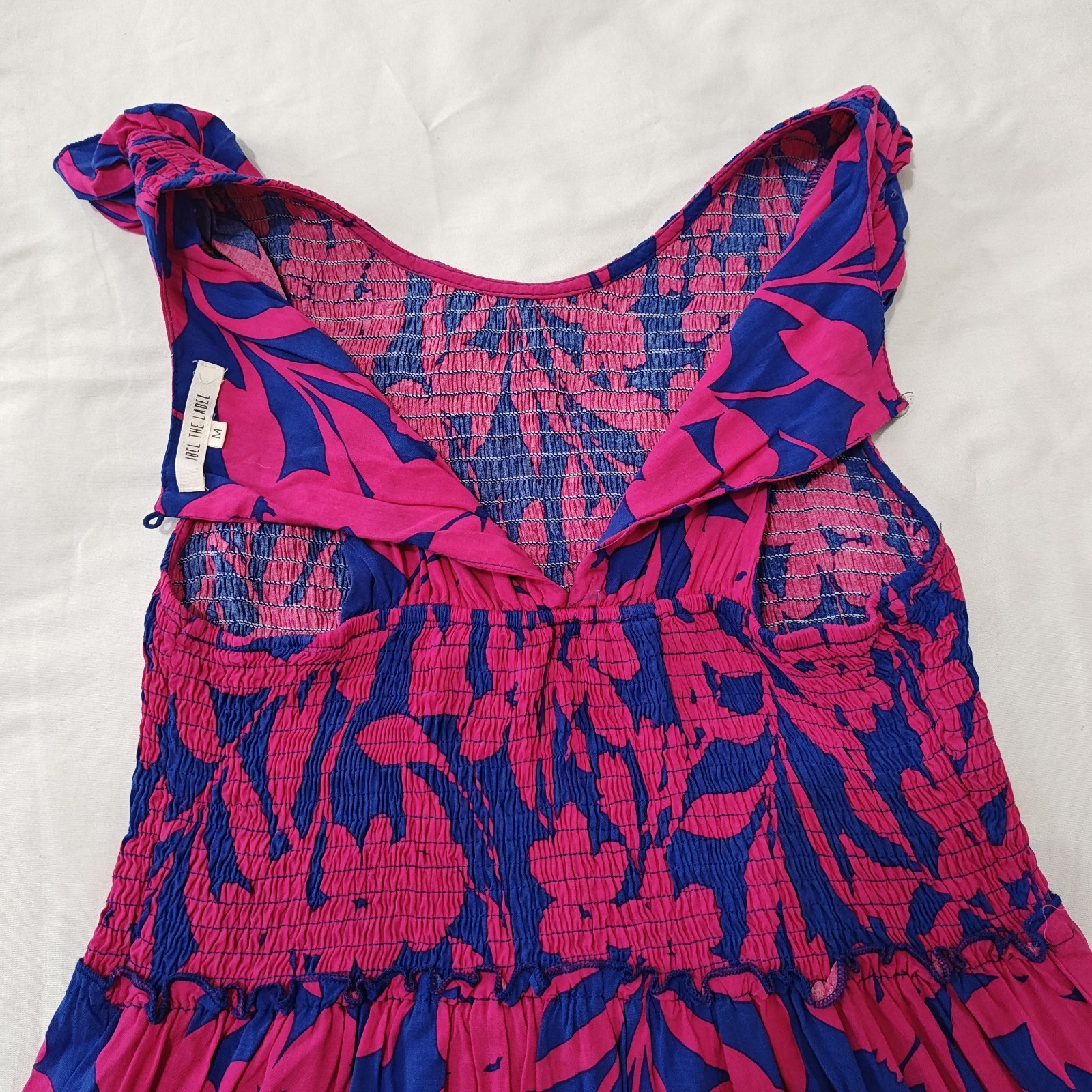 Anthro Abel The Label Floral Smocked Tiered Maxi Dress Women’s M Blue Fuchsia