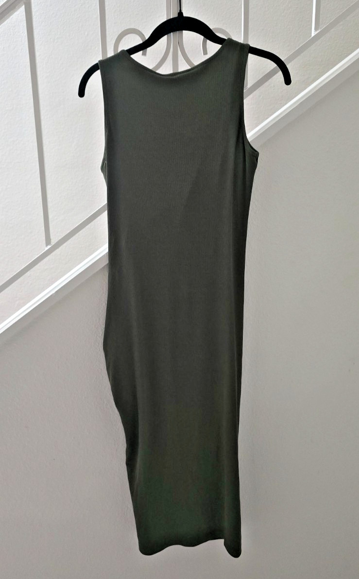NWT Cider Green Ribbed Button Drawstring Slit Midi Dress Sz Medium