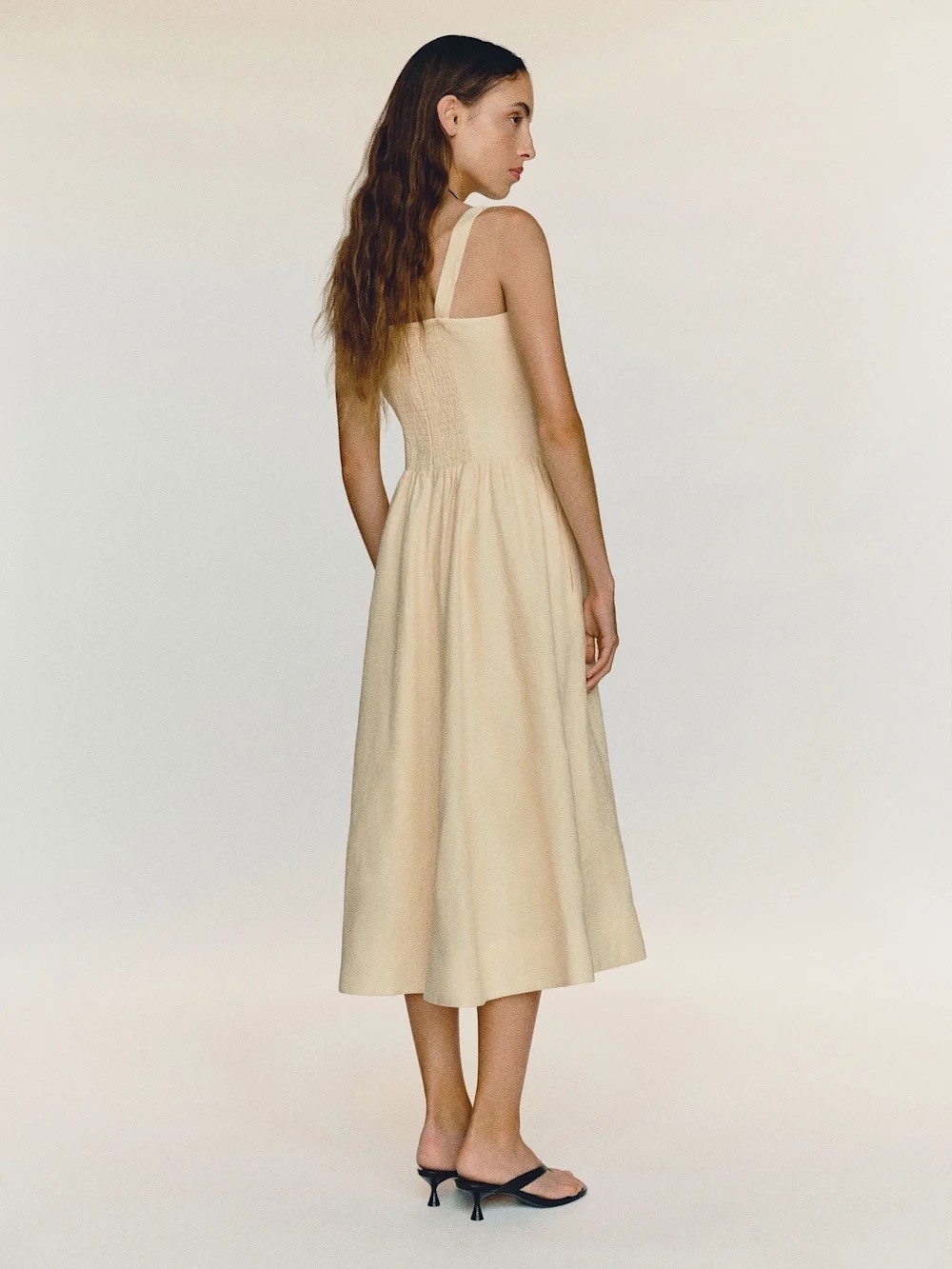 NEW Reformation Janu Square Neck Midi Linen Dress Sugar Light Yellow US 0 UK 4