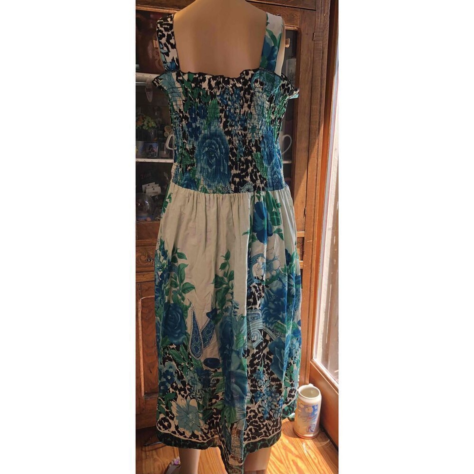 Anthony Richards Floral Square Neck Smocked Sundress Sleeveless Cotton Size LP