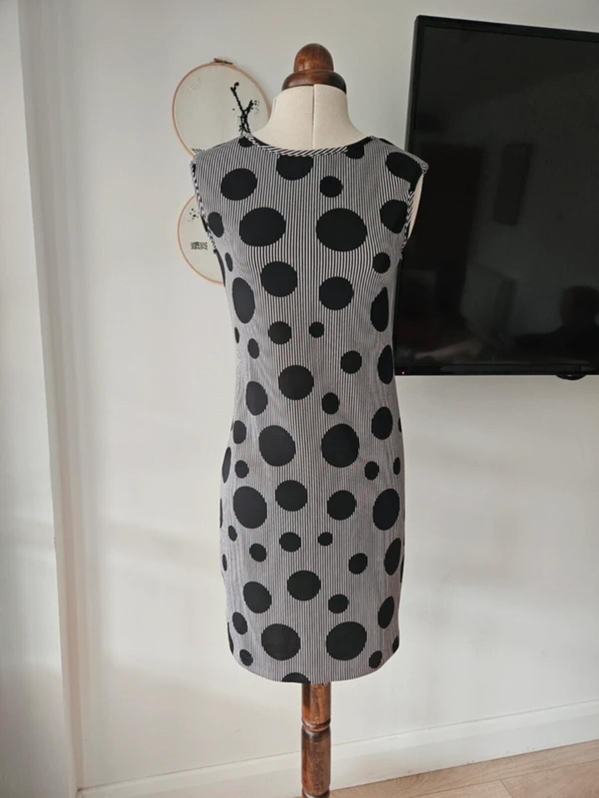 Fervente Black & White Polka Dot Stripe Stretch Dress