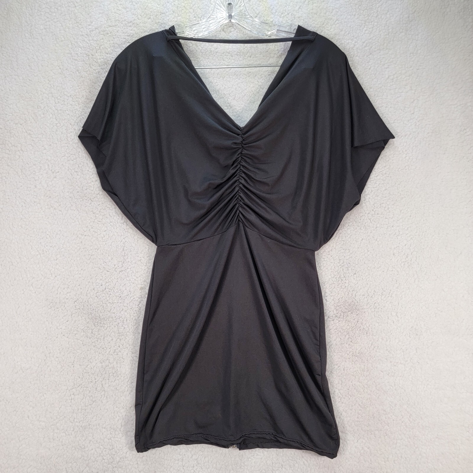 Y2K Black Stretch Zip Ruched Clubwear Sexy Micro Mini Blouson Women Dress Size L
