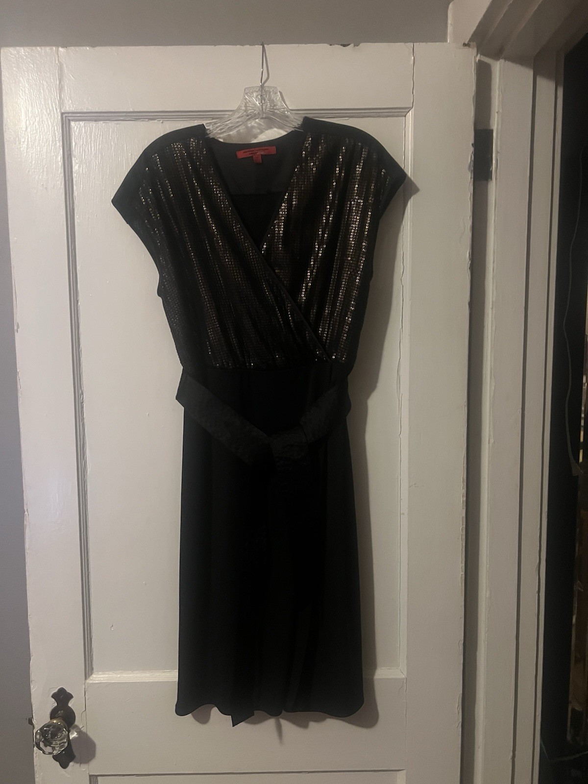 Narciso Rodriguez for DesigNation Sequin Faux-Wrap Dress w Copper Bodice Sz M