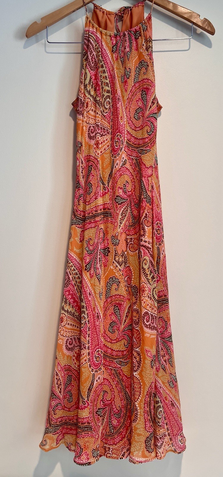 Ann Taylor Halter Silk Midi Dress Sz 2 Paisley Boho Y2k Summer Wedding Tropical