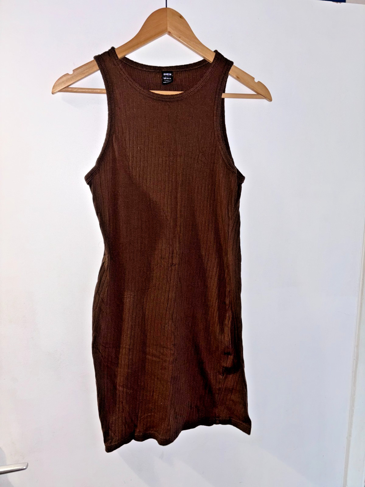 Shien Brown Ribbed Racer Back Midi Jersey Dress – Size – Large – 12- Casual
