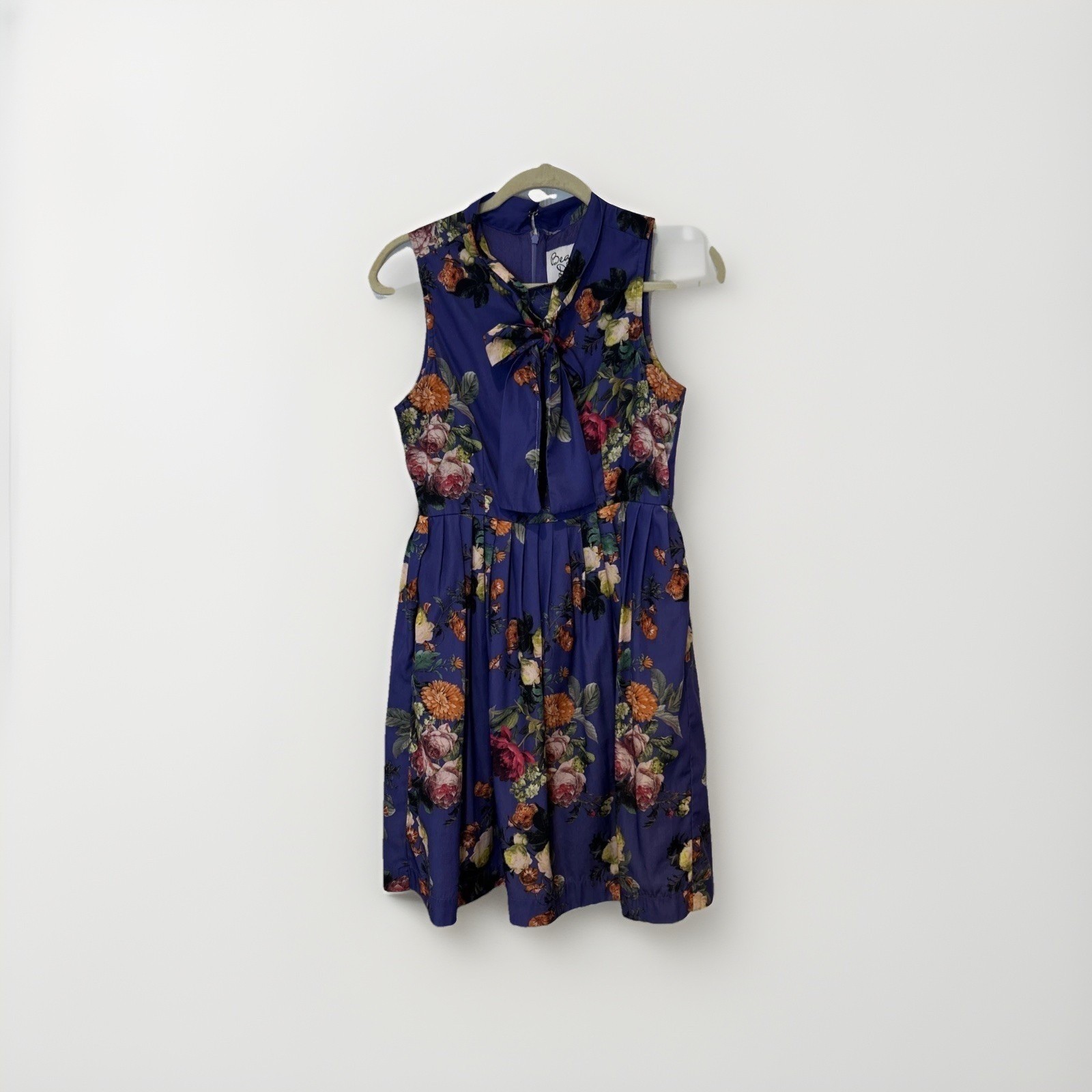 Bea & Dot by ModCloth Floral Fit & Flare Dress Women Small Purple Sleeveless Bow