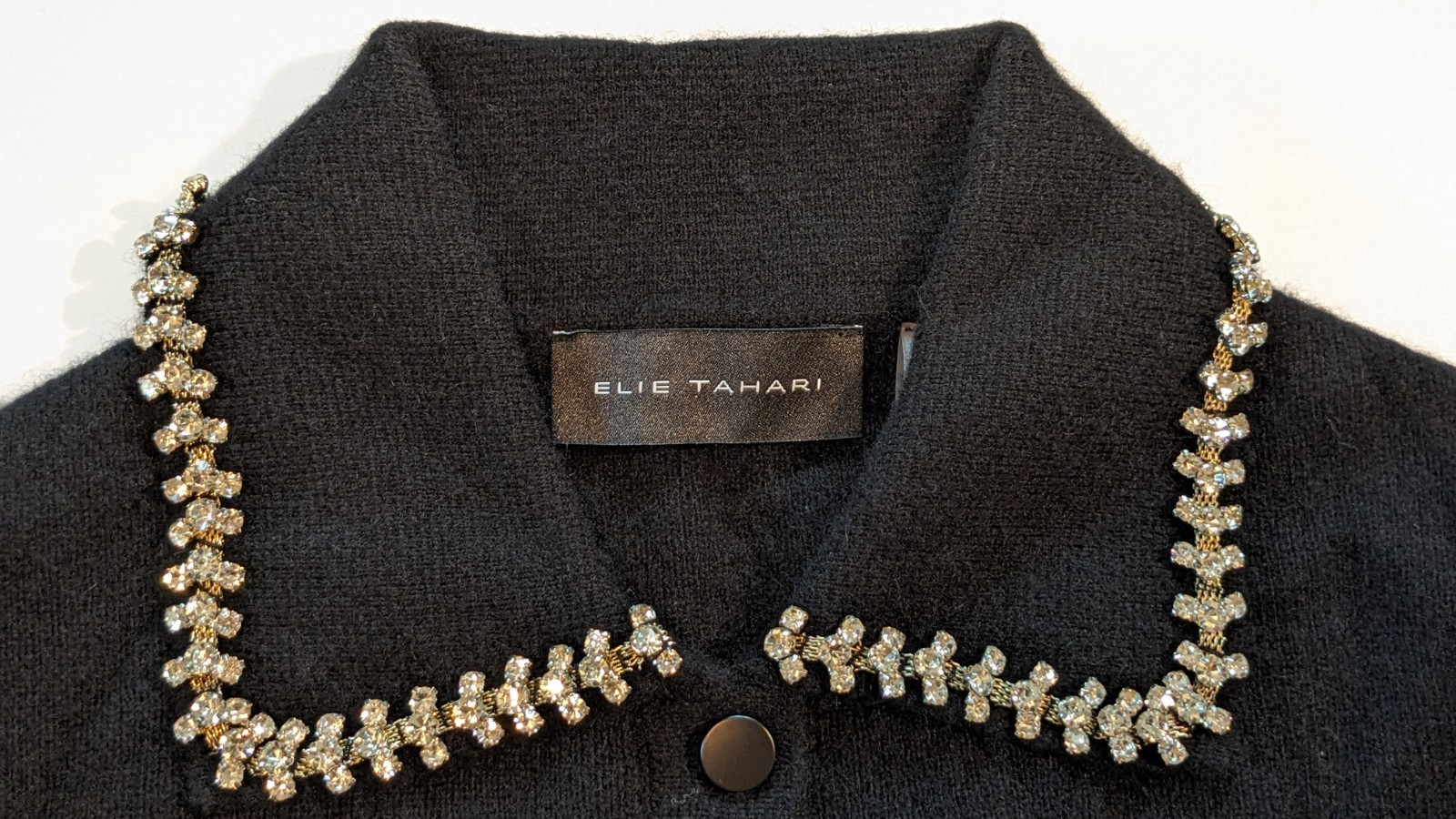 Elie Tahari Black Cashmere Crystal Collar Pleated Long Sleeve Dress XS $595 NWT