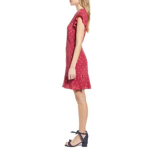 RAILS Leanne Polka Dot Dress Womens Medium Raspberry Red Silk Wrap Mini Short