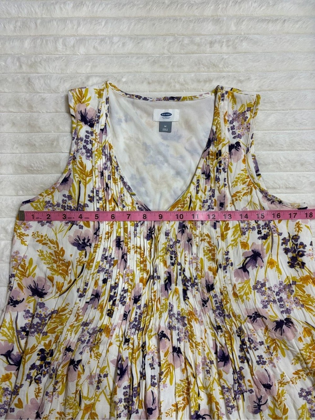 Old Navy Floral Pleated V-Neck Sleeveless Dress – White, Mustard & Lavender