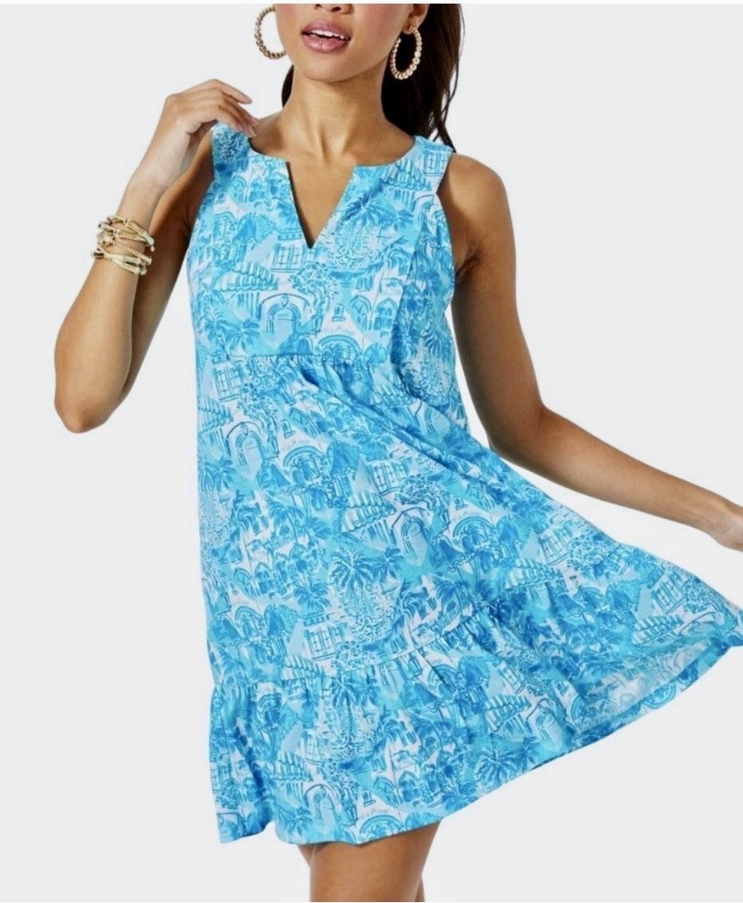 Lilly Pulitzer Lindy Dress Amalfi Blue Sunny State Of Mind Sleeveless Small S