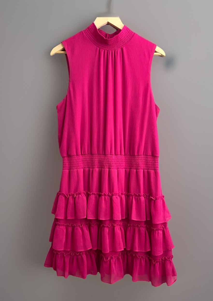 Sam And Jess Hot Pink Tiered High Neck Cocktail Party Club Dress Sz XL