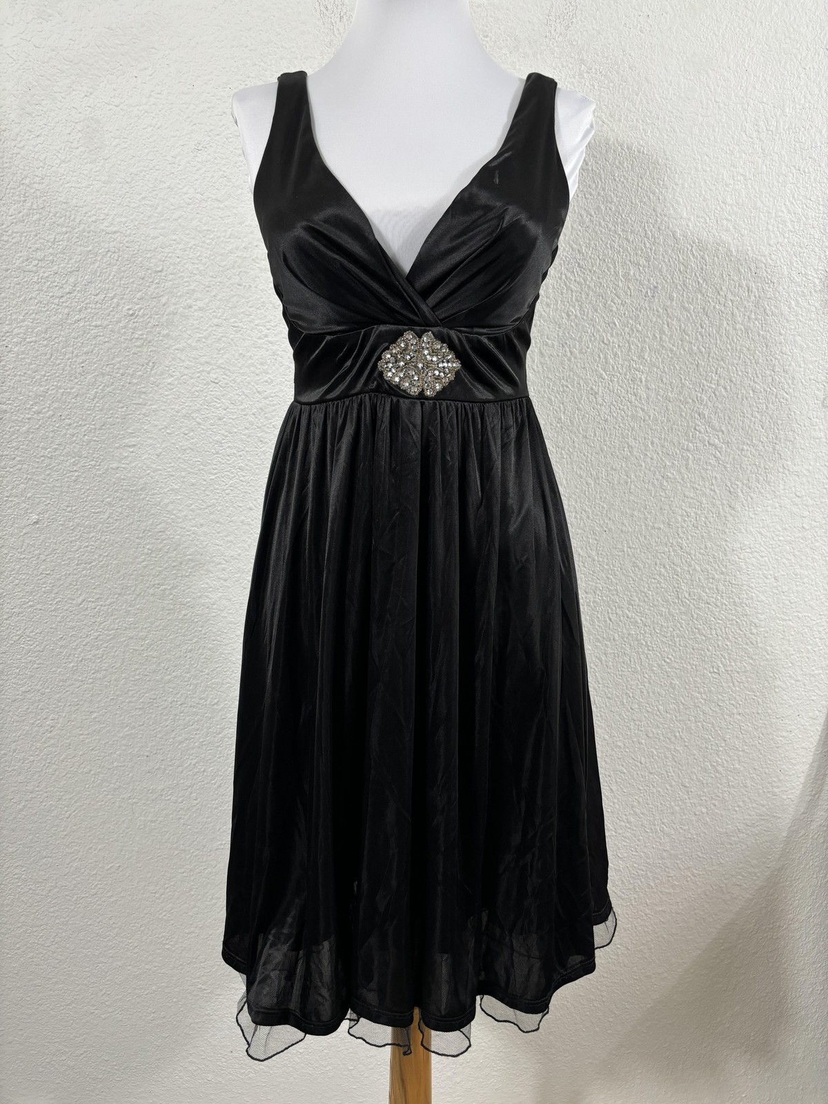 Ruby Rox Dress Womens Medium Black Beaded Empire Waist Rockabilly Party Made USA