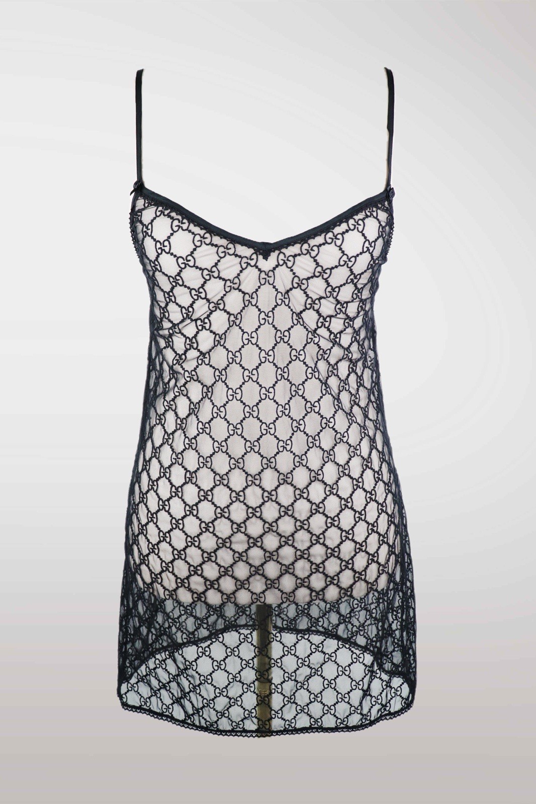 GUCCI TOM FORD 90s GG Monogram Sheer Lingerie Black Slip Dress