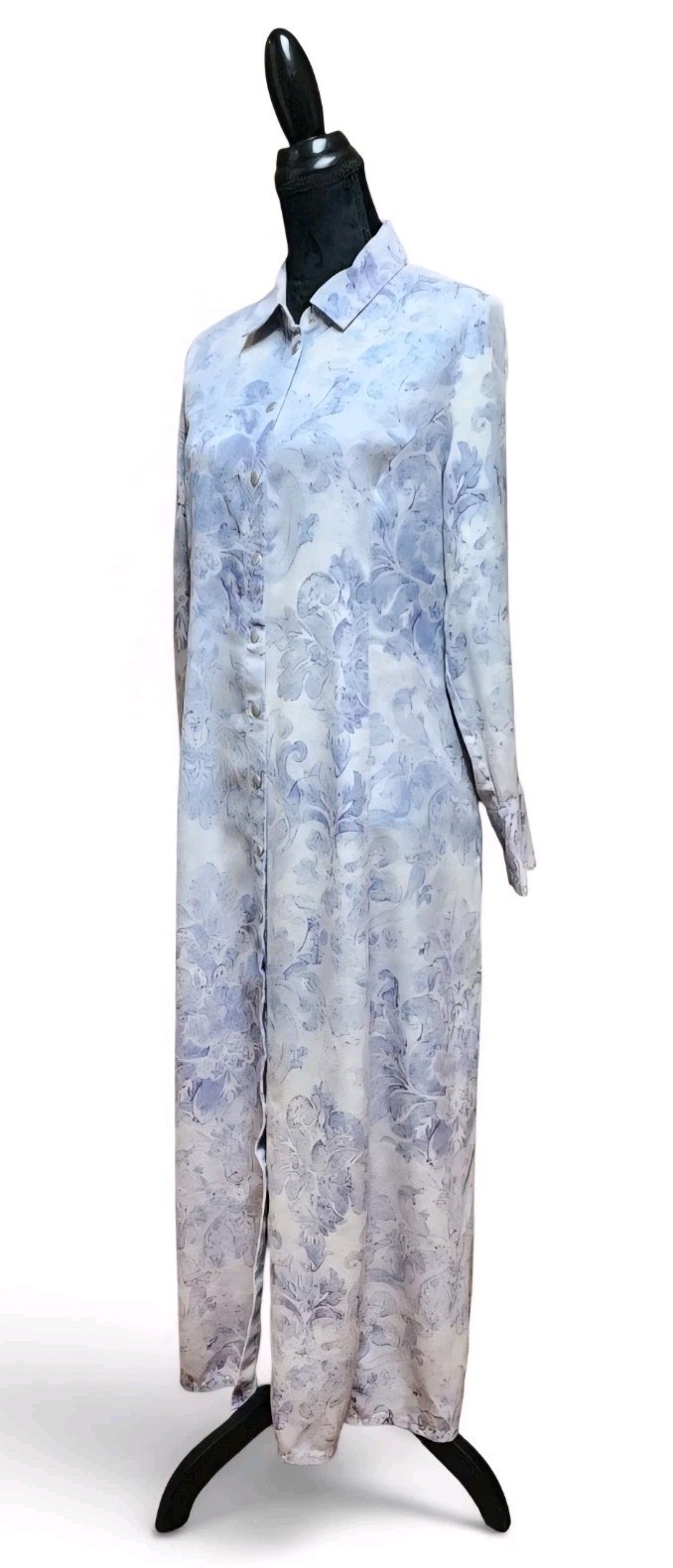 Soft Surroundings Damask Floral Long-Sleeve Maxi Dress Snap Button-Up Medium M