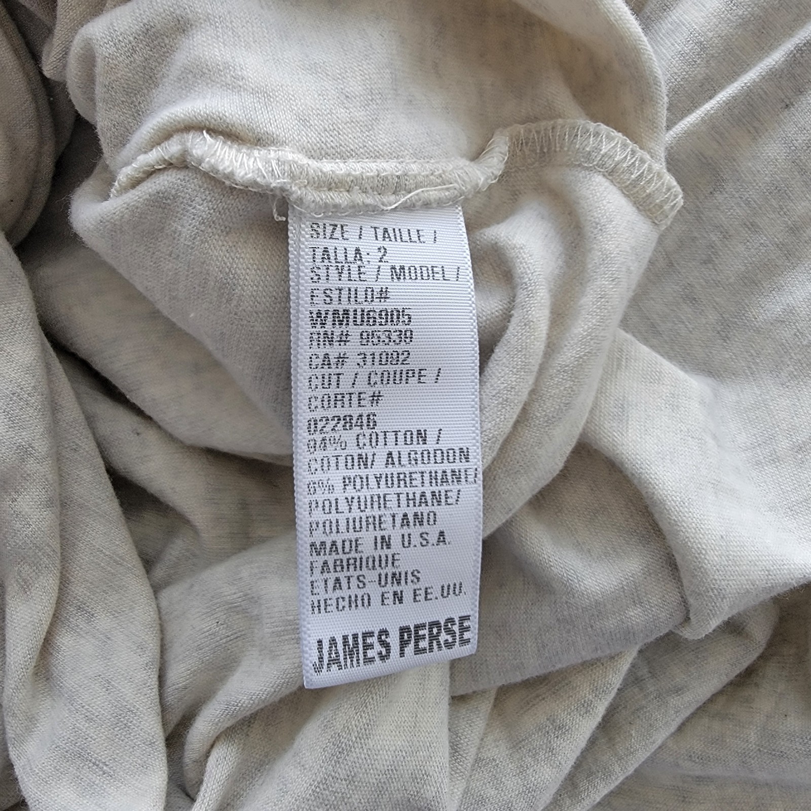 standard james perse Long Pocket Tee Dress size 2 side slit Heather Natural