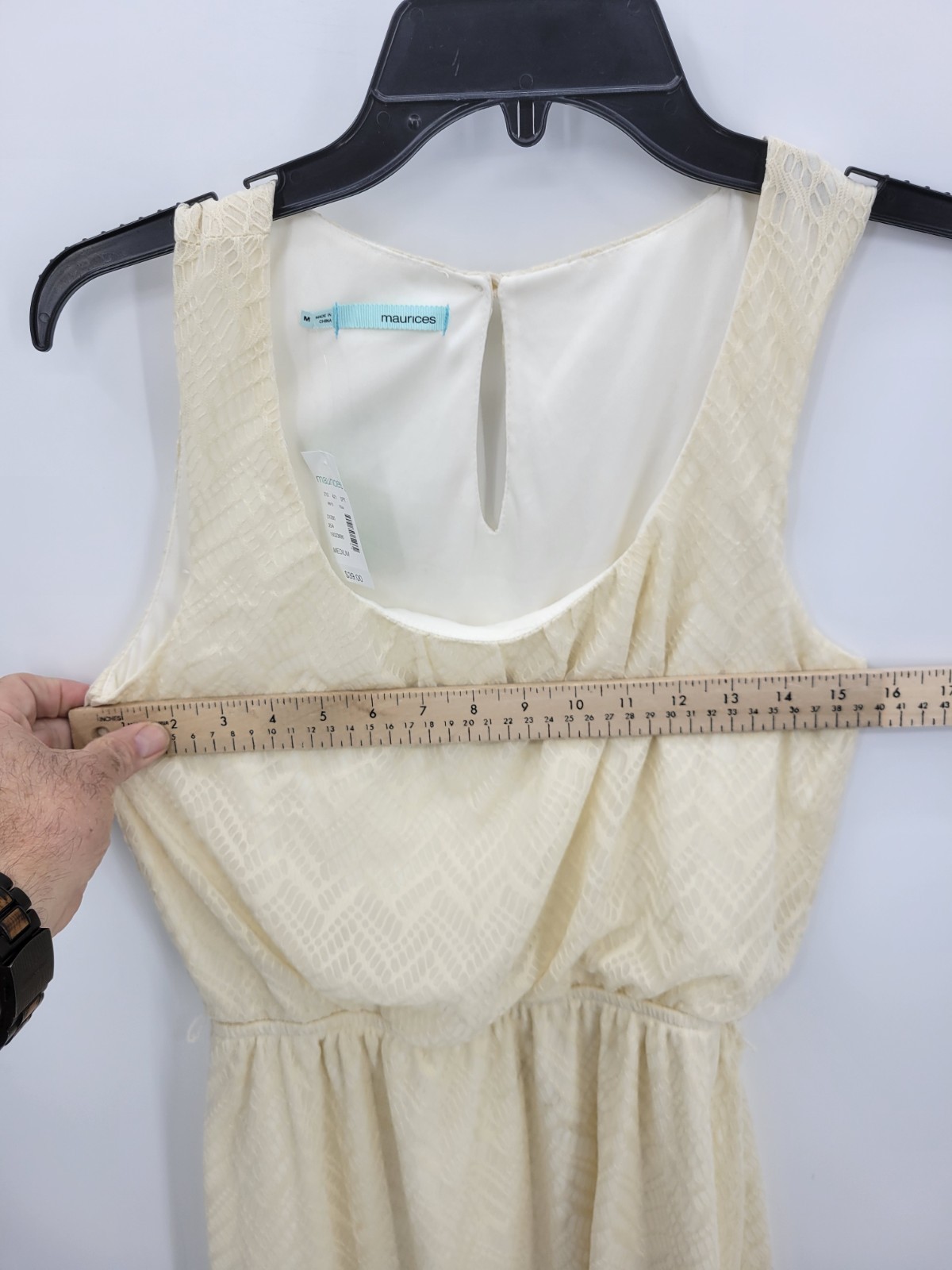Maurices Dress Womens Medium Cream Stretch Lace Overlay Sleeveless Cottagecore