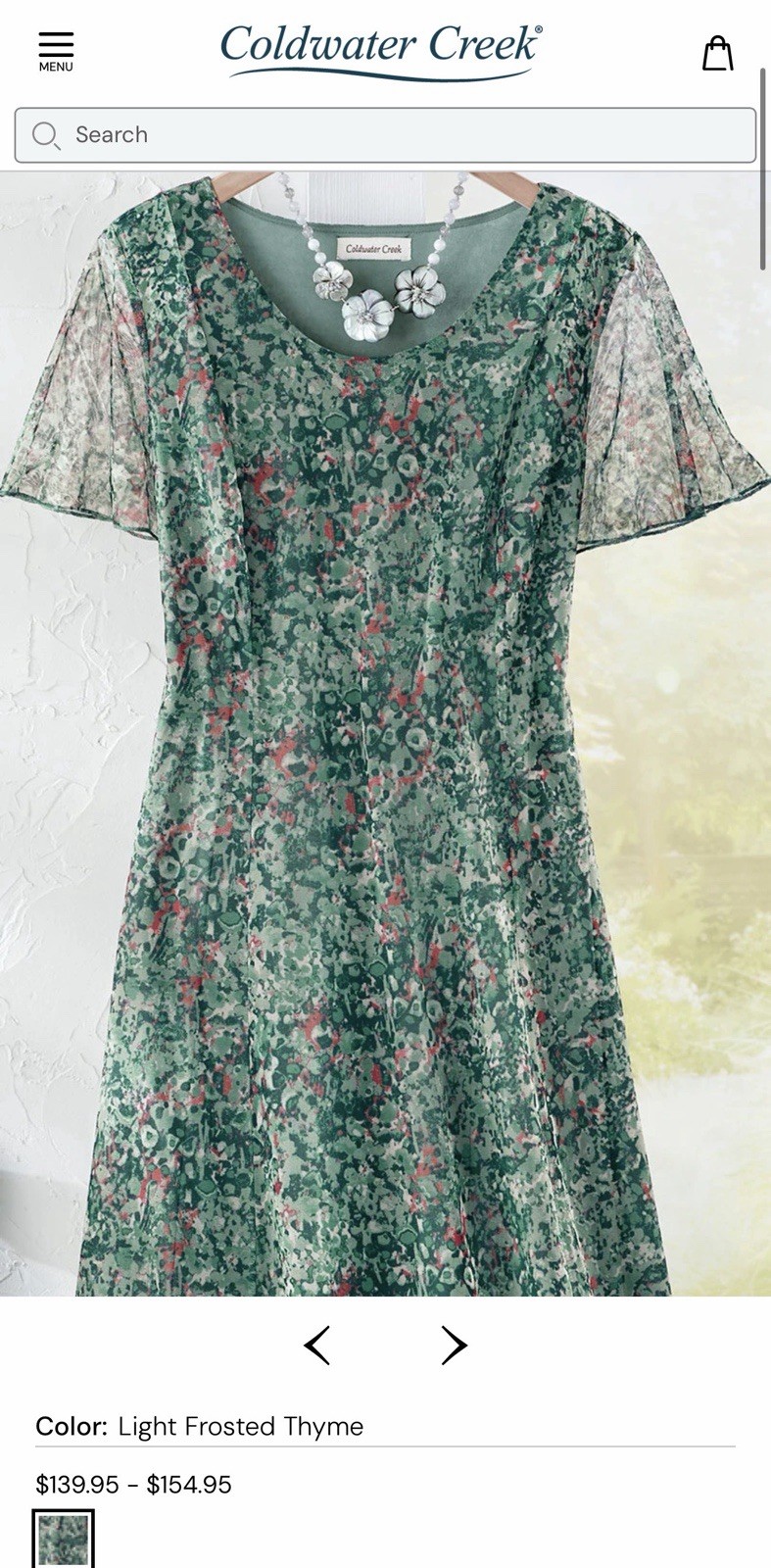 Coldwater Creek Green Abstract Chiffon Lined A-Line Scoop Flutter Long L