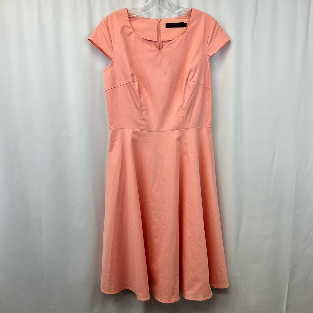 Dress Tells Womens A Line Coral Pintuck V Neck Short Sleeve Cap Stretch Cotton M
