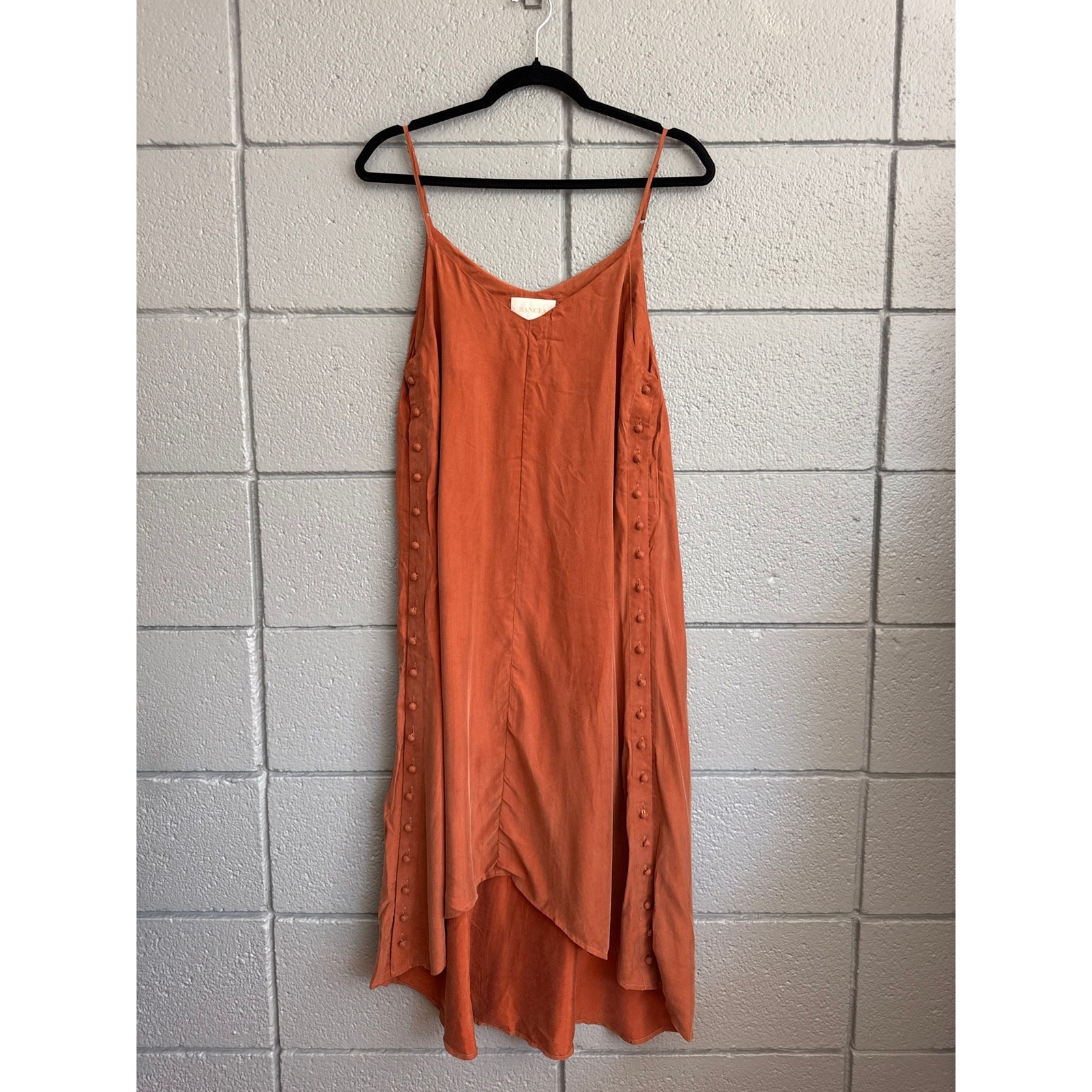 Sancia Claudia High Low Button Down Slip Midi Dress in Terra Cotta size S