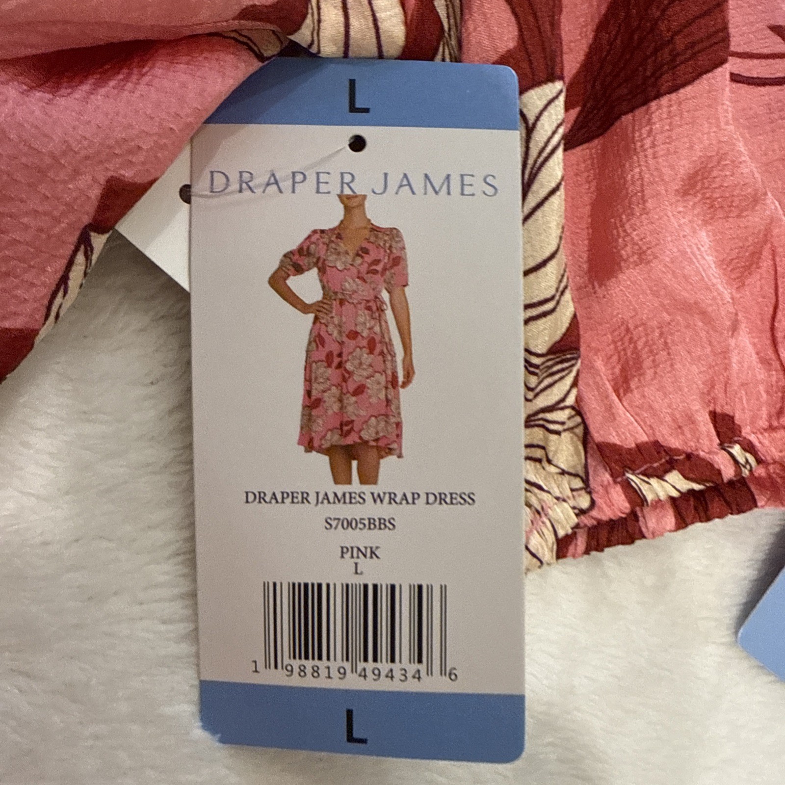 Draper James Pink Floral Wrap Dress Short Sleeve Ruffle Neck Midi L S7005BBS