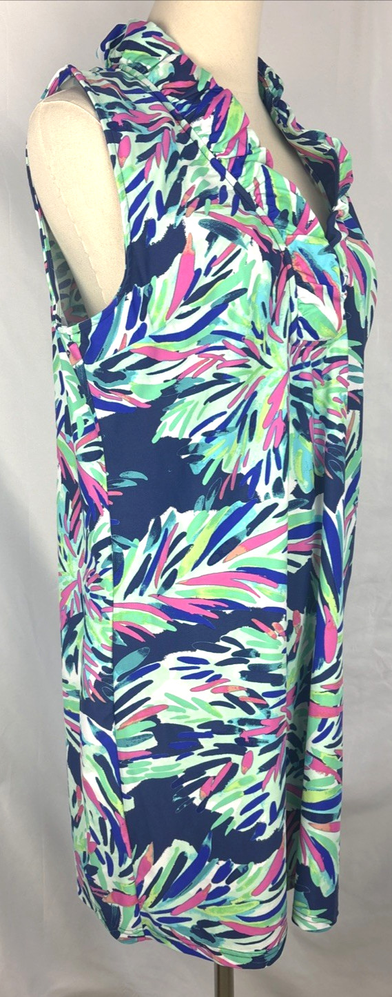 Aryeh Dress Ruffle Neck Size XL Knee Length Sleeveless Dress Multicolor V Neck