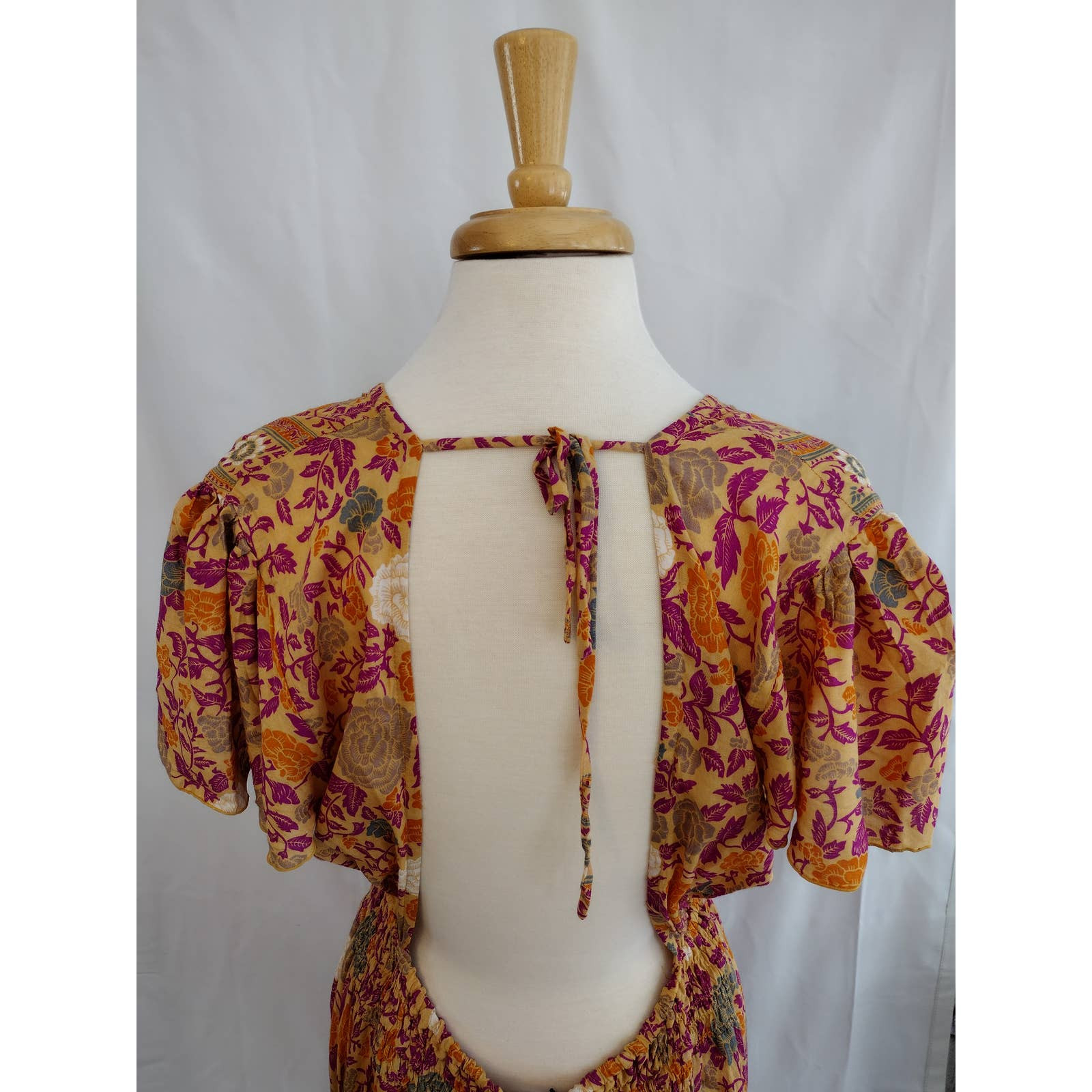 Aura The Label Backless High Split-Front Flutter Sleeve Floral Maxi Dress XL NWT