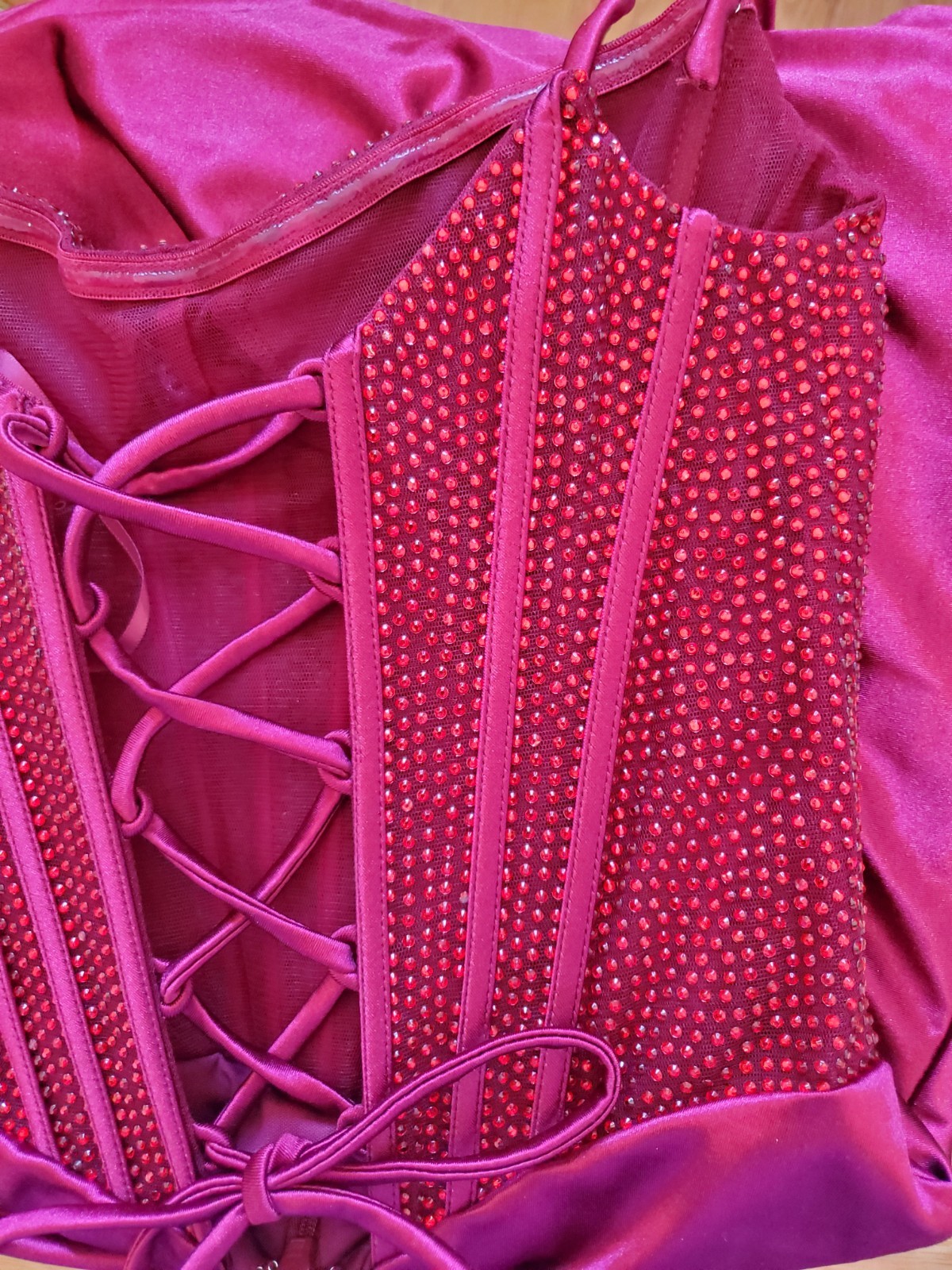 Stacees Sz 0 (XS) Sparkling Strapless Hot Fix Crystal Corset Mini Dress Burgundy