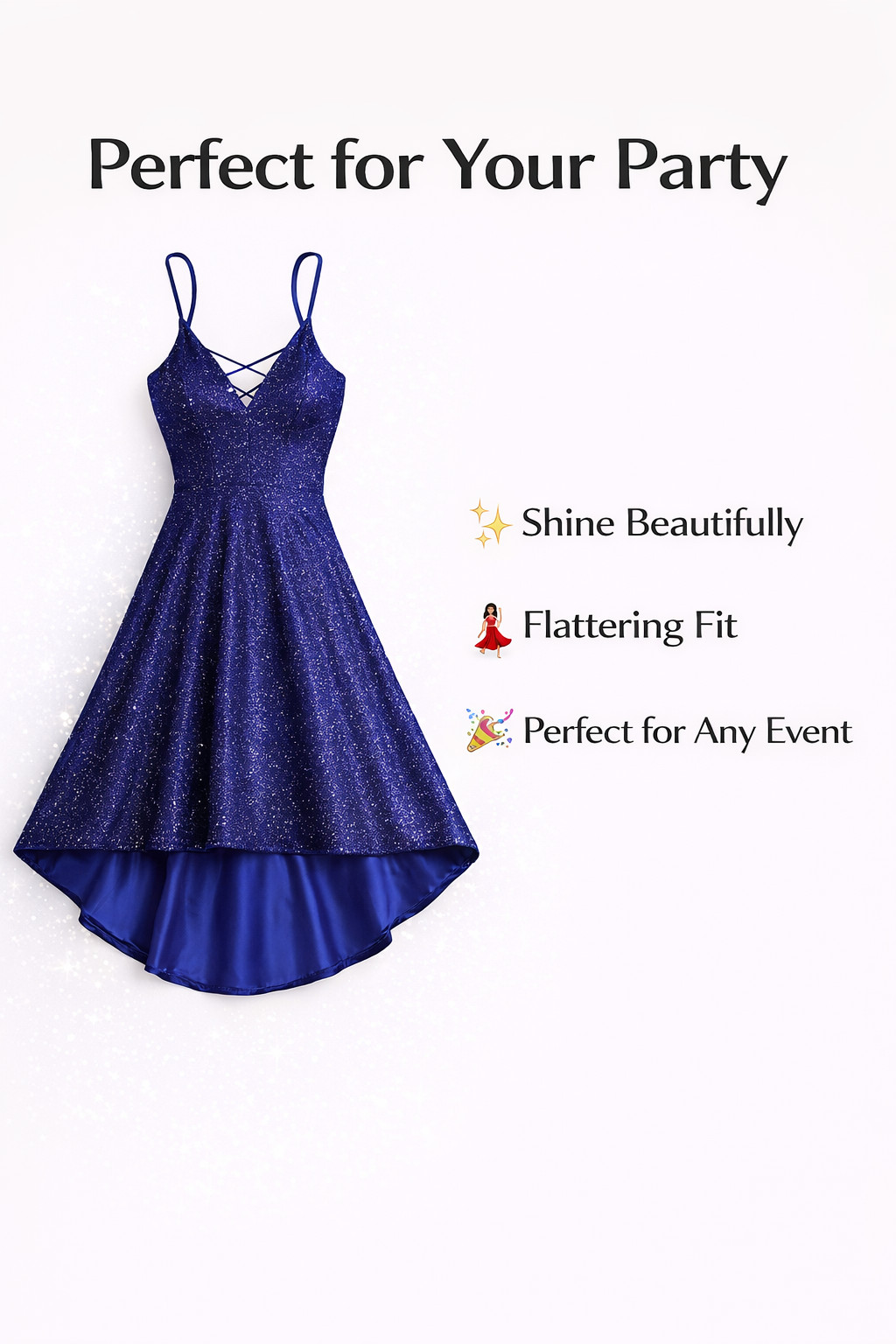 Blue Glitter Mini Dress Women Size M Spaghetti Strap Party Club Fit Flare