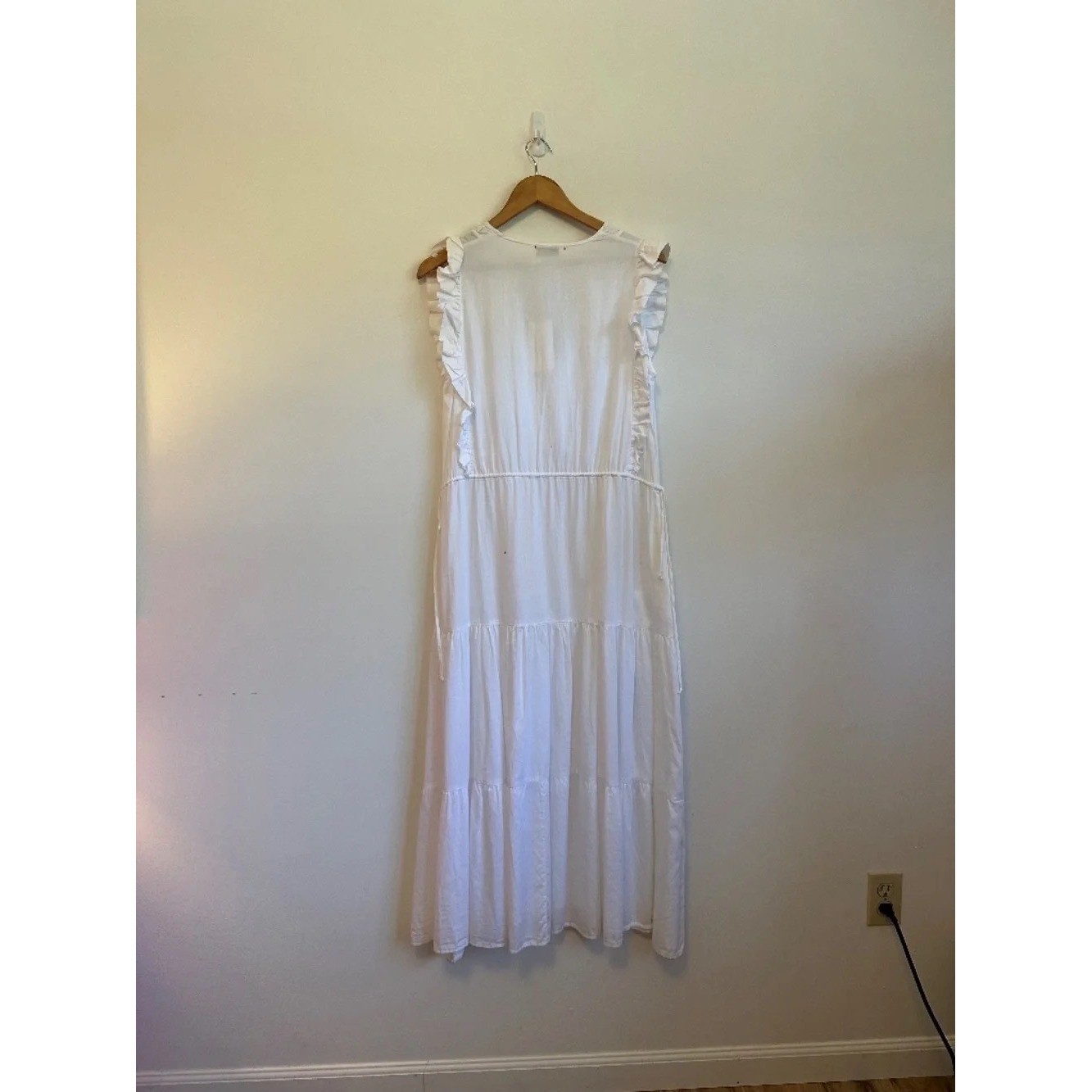 NWT STARK X White Cotton Ruffle Tiered Midi Dress | Size Small