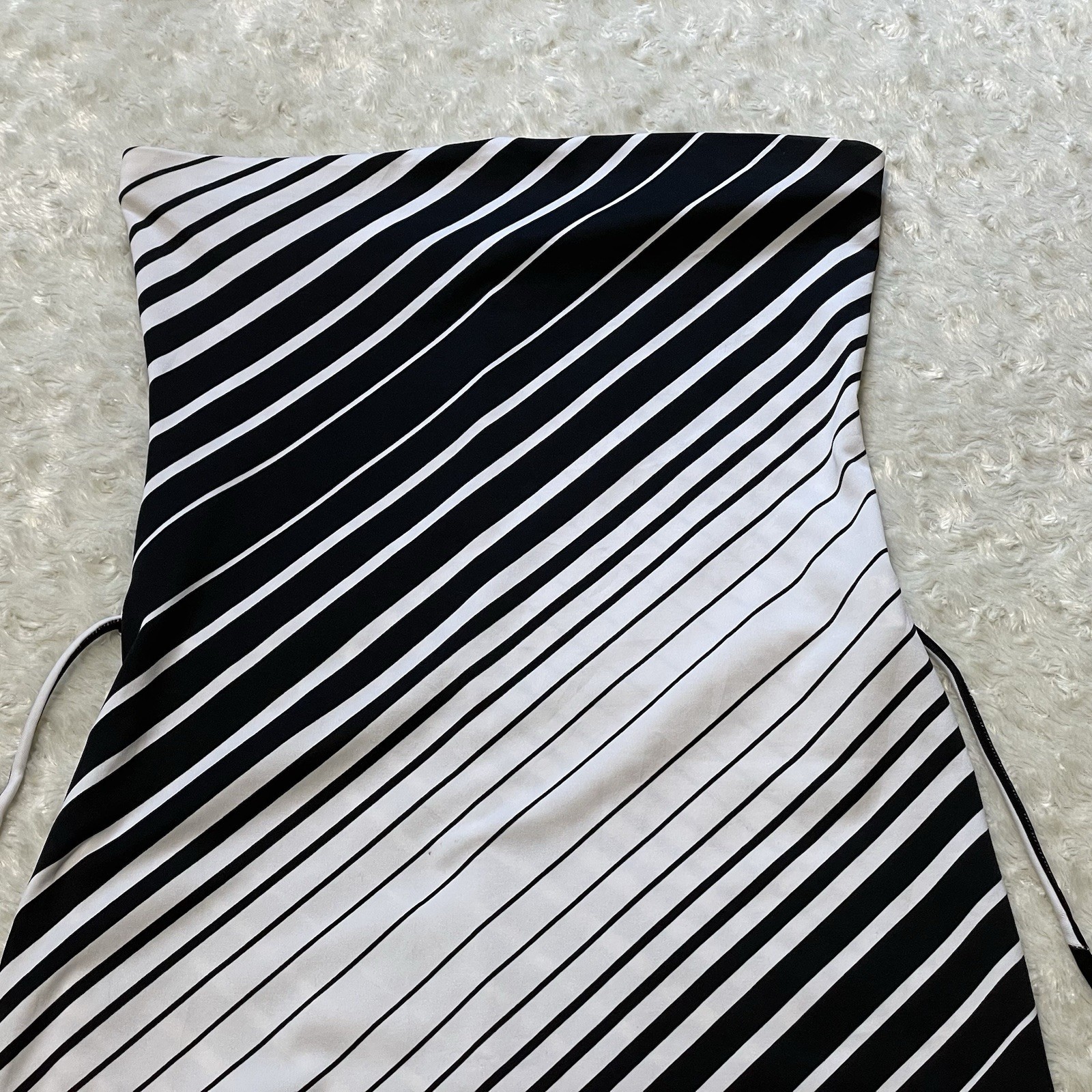 vintage y2k op-art black white diagonal stripe glam strapless dress S/M party