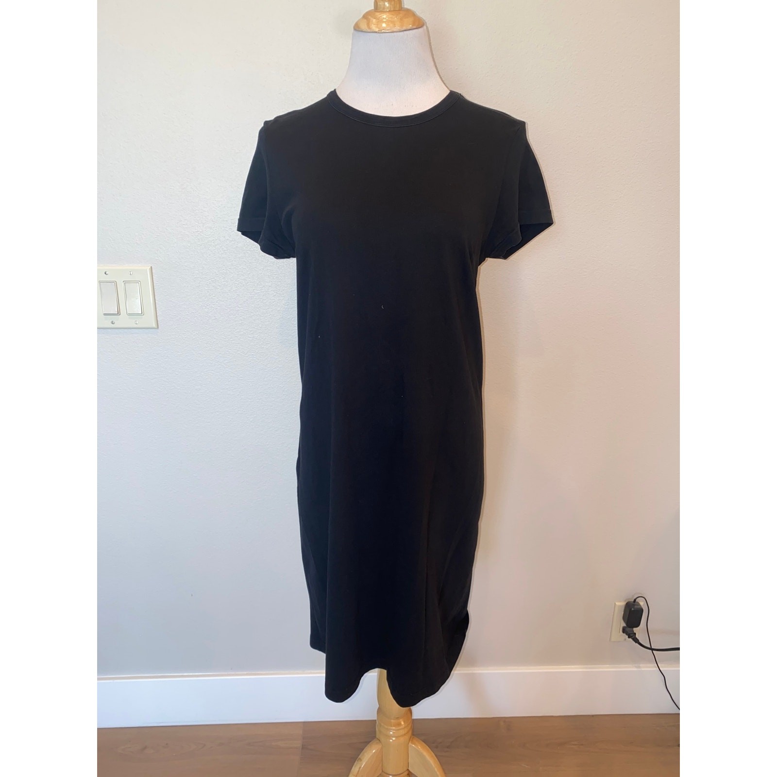 Agnes B Dress S/S Black 100% Cotton Knit Knee Length Size 3 (Large)