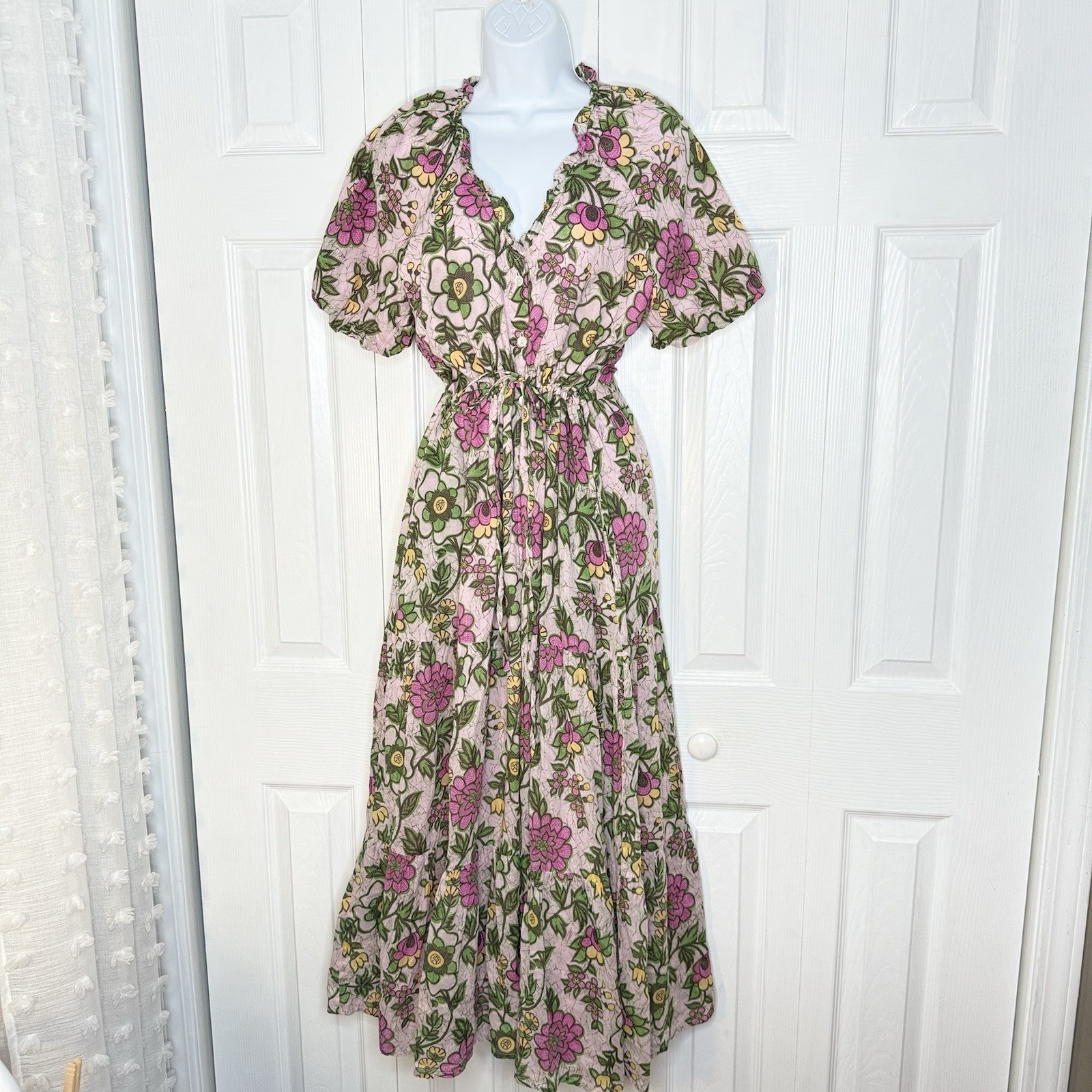 Banjanan Poppy Dress Freyja Flower Lilac Sachet M Pink Cotton Floral Maxi Boho