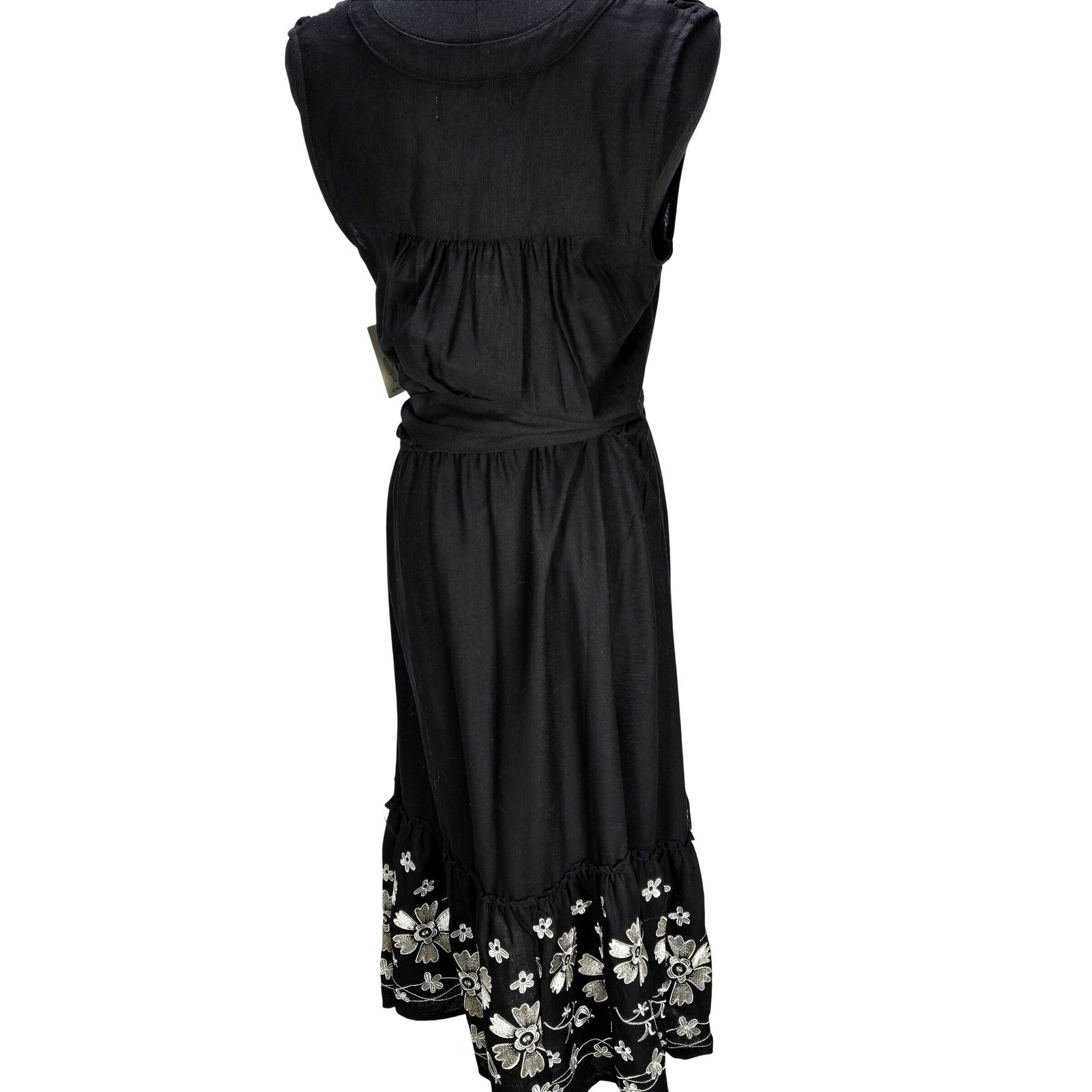 Women’s Cactus + Pearl Small NWT Black Embroidered Midi Dress Scalloped Boho